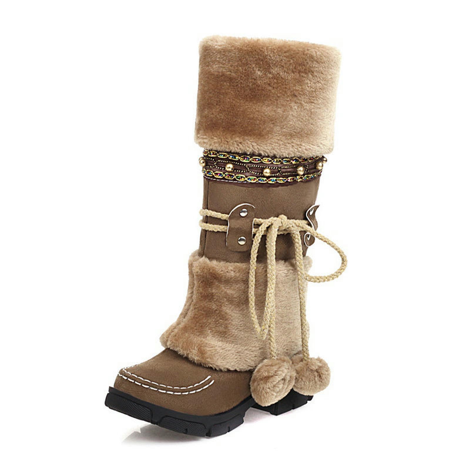 Bottes en fourrure pour femmes marron en taille 36 avec talon de 4 cm