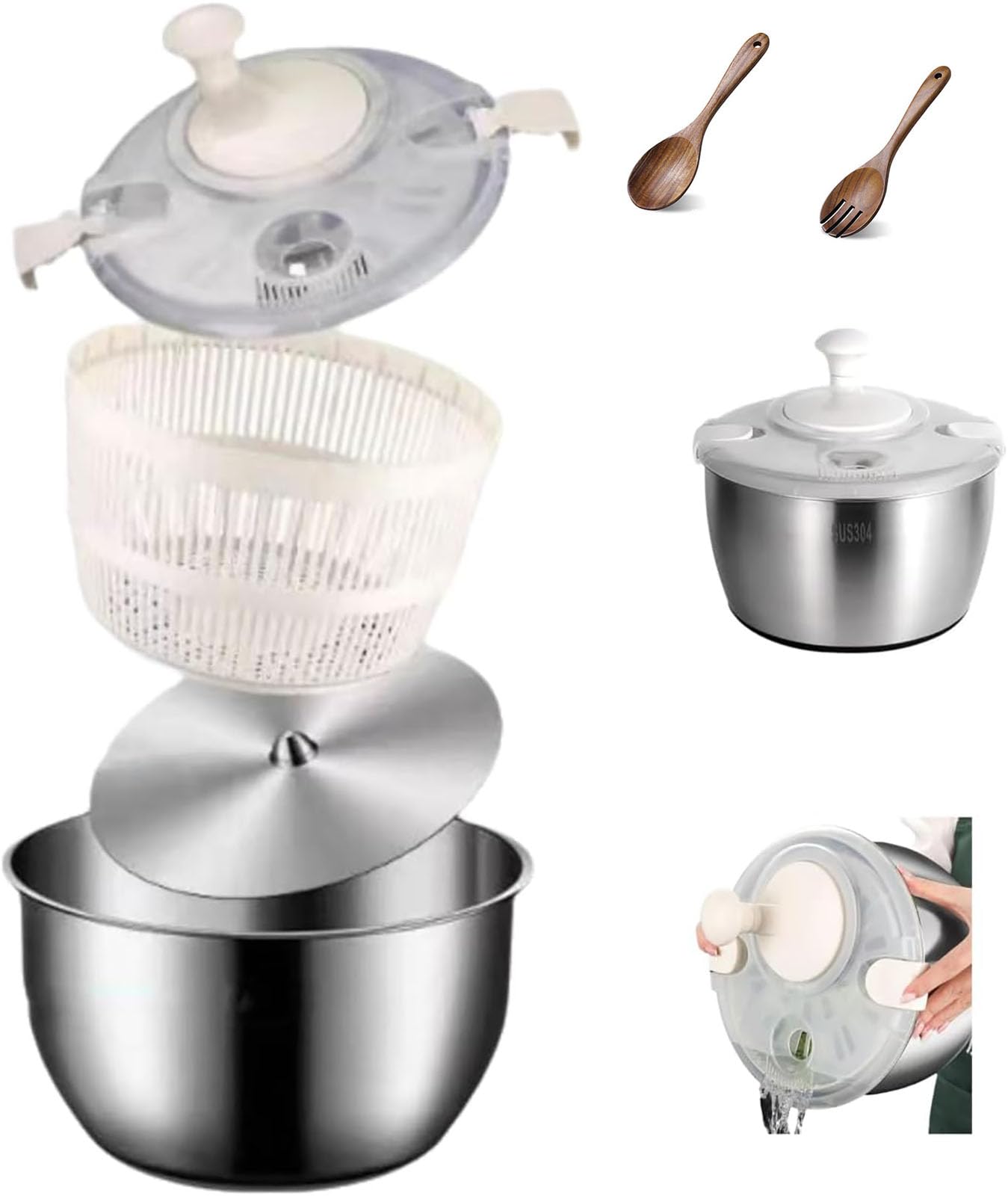 Ensalada Spinner – Lavadora manual de verduras y frutas, deshidratador de lechuga sin BPA para uso en cocina