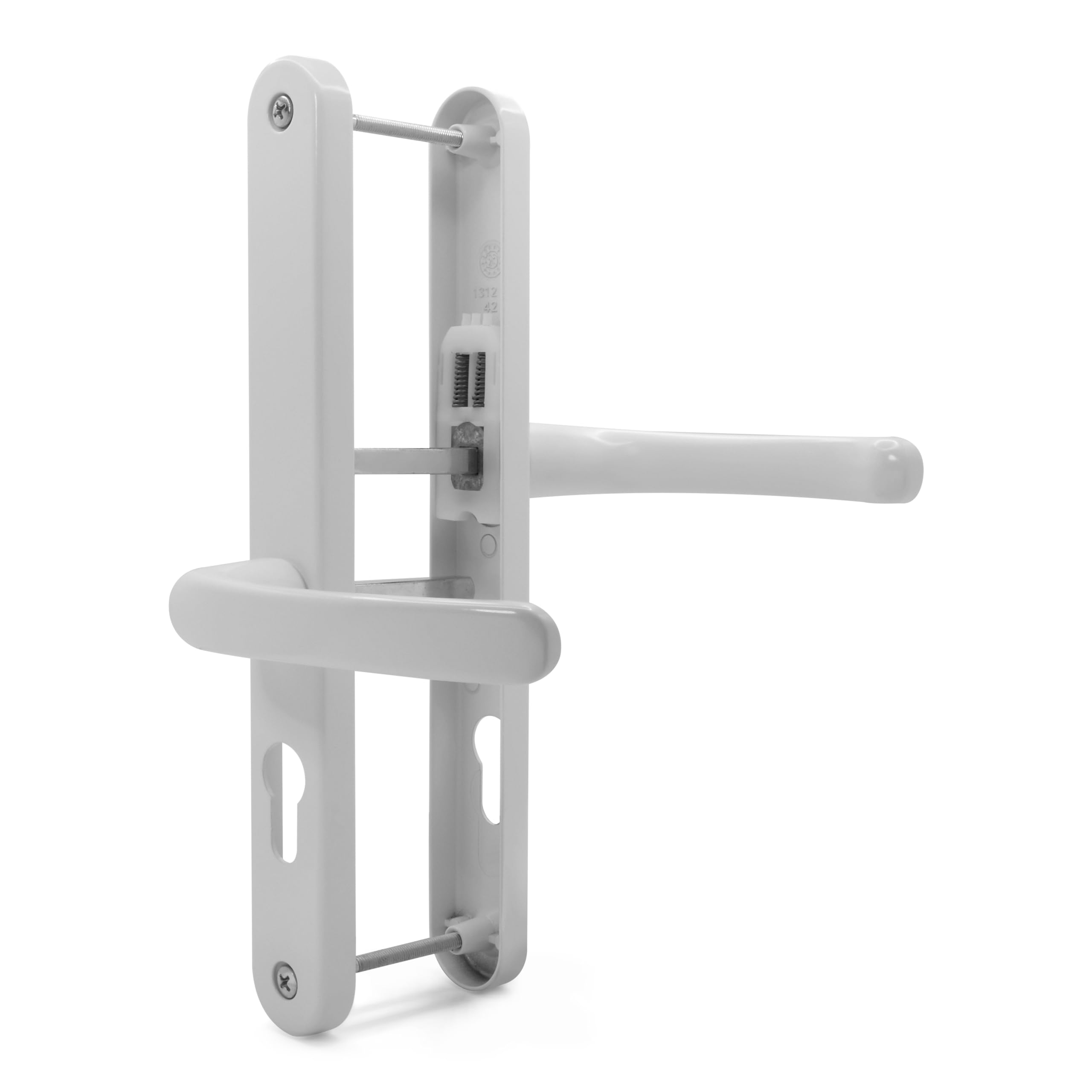 TSS UPVC Door Handles Set, Lever Offset Lever, 48mm / 87mm PZ (Centres), 240mm Screw to Screw, Backplate 270mm X 32mm