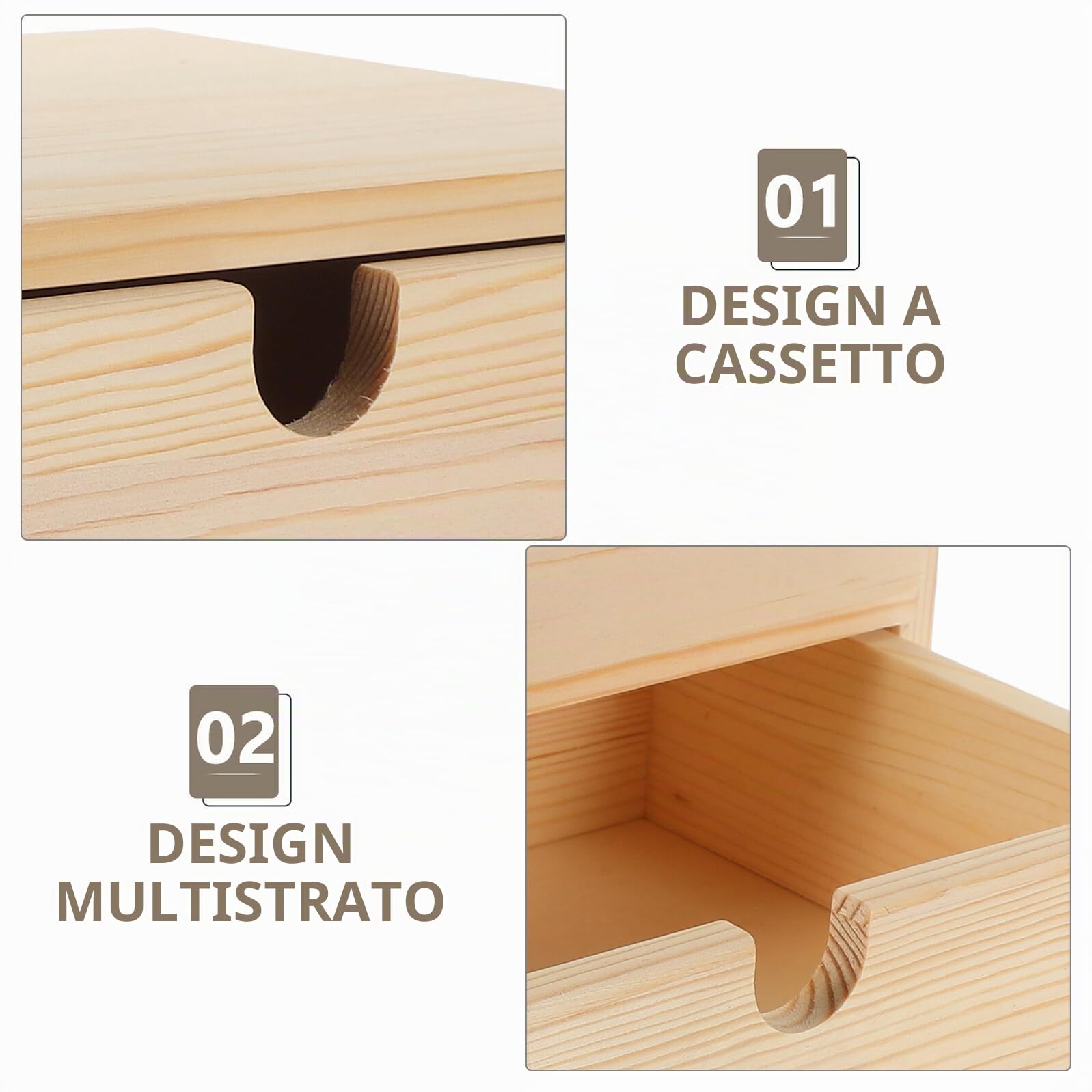 Scatola Organizer in Legno con Cassetti Cassettiera Vintage Mobiletto Multistrato per Gioielli e Accessori da Tavolo Compatto per Scrivania e Casa