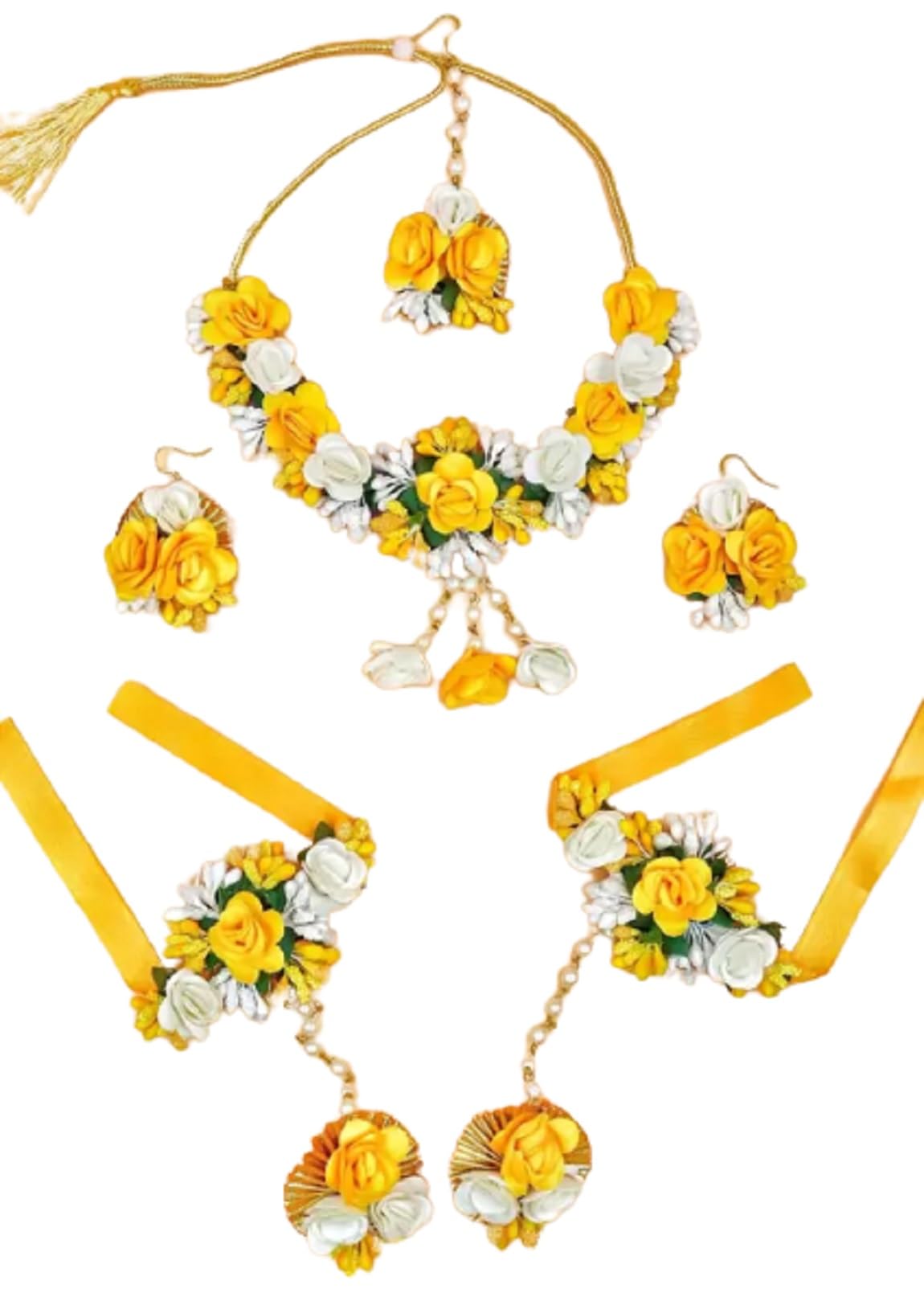 K&K KREATION Yellow & White Flower Jewelry Set For Haldi For Women (B0CKJ9FMZ9) Amazon Price History, Amazon Price Tracker
