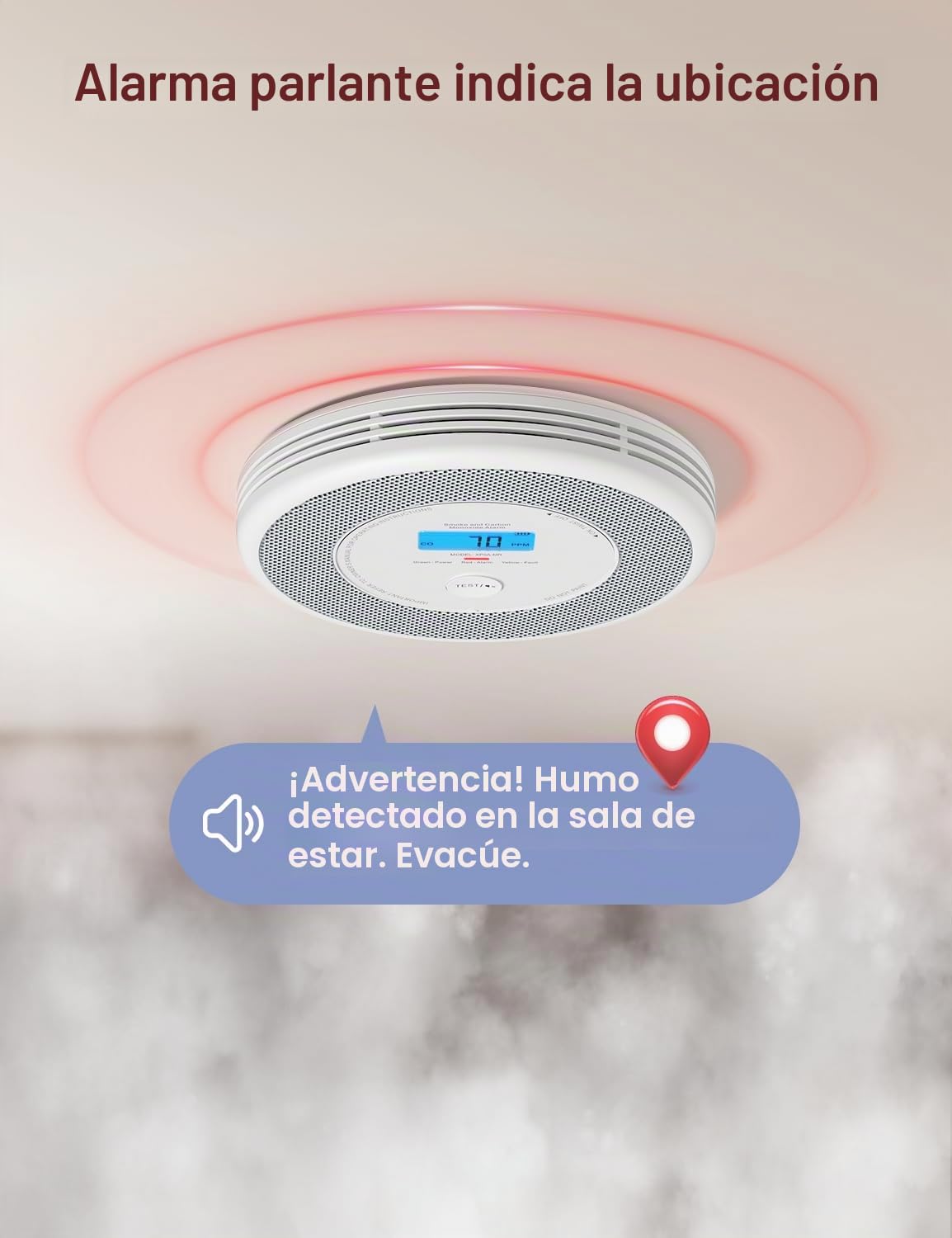 X-Sense Alarma combinada de humo y monóxido de carbono Wi-Fi para el hogar con alertas de voz en inglés, alarma de voz inalámbrica interconectada requiere estación base SBS50, XP0A-MR, paquete de 1
