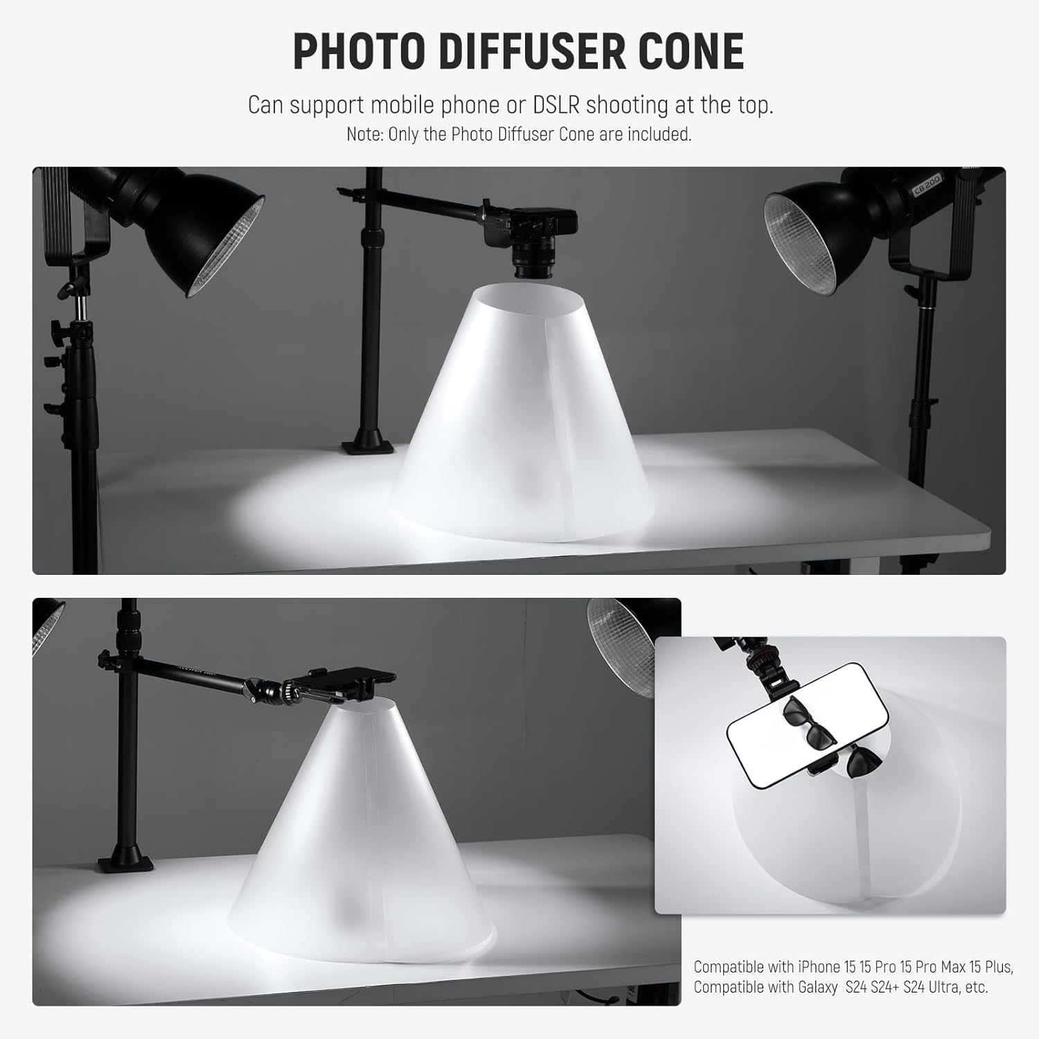 ZUOMIDIE Set di 3 diffusori per foto a forma di Cone Light Flash per articoli riflettenti, per piccoli prodotti, diffusion Photography Shooting Reflective, alternativa a Photo Box per Jelwery