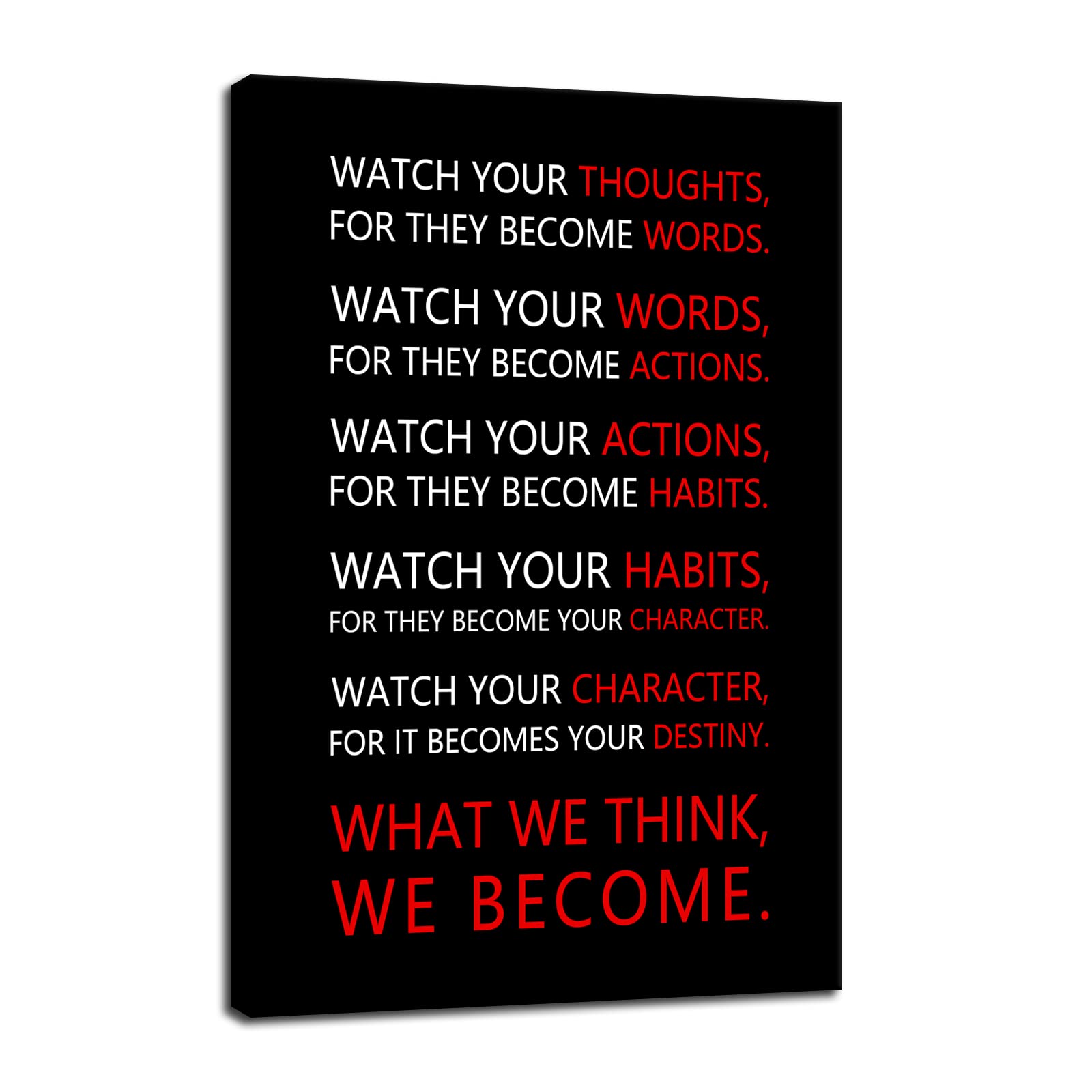 WYJZDZQ8 Watch Your Thoughts Inspirational Wall Art Motivational Canvas Painting Inspiring Quotes Posters Prints Artwork Living Room Home Office Classroom Decor Framed Ready to Hang [12''W x 18''H]
