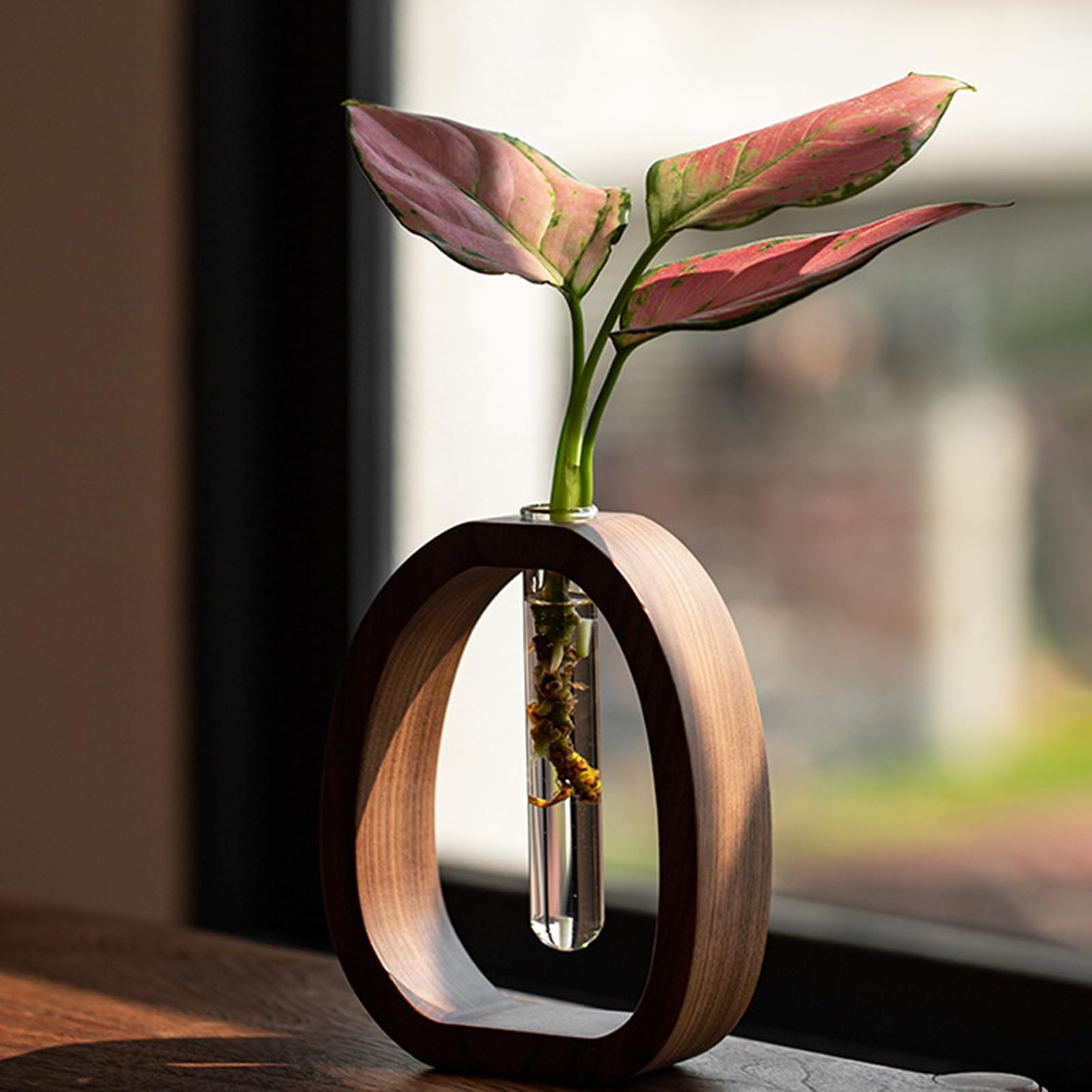 Walnut Solid Wood Vase for Centerpieces, Creative Flower Arrangement, Hydroponic Plants Test Tube Vase, Small Vase Propagation Vase for Home Office Desktop Decor Small