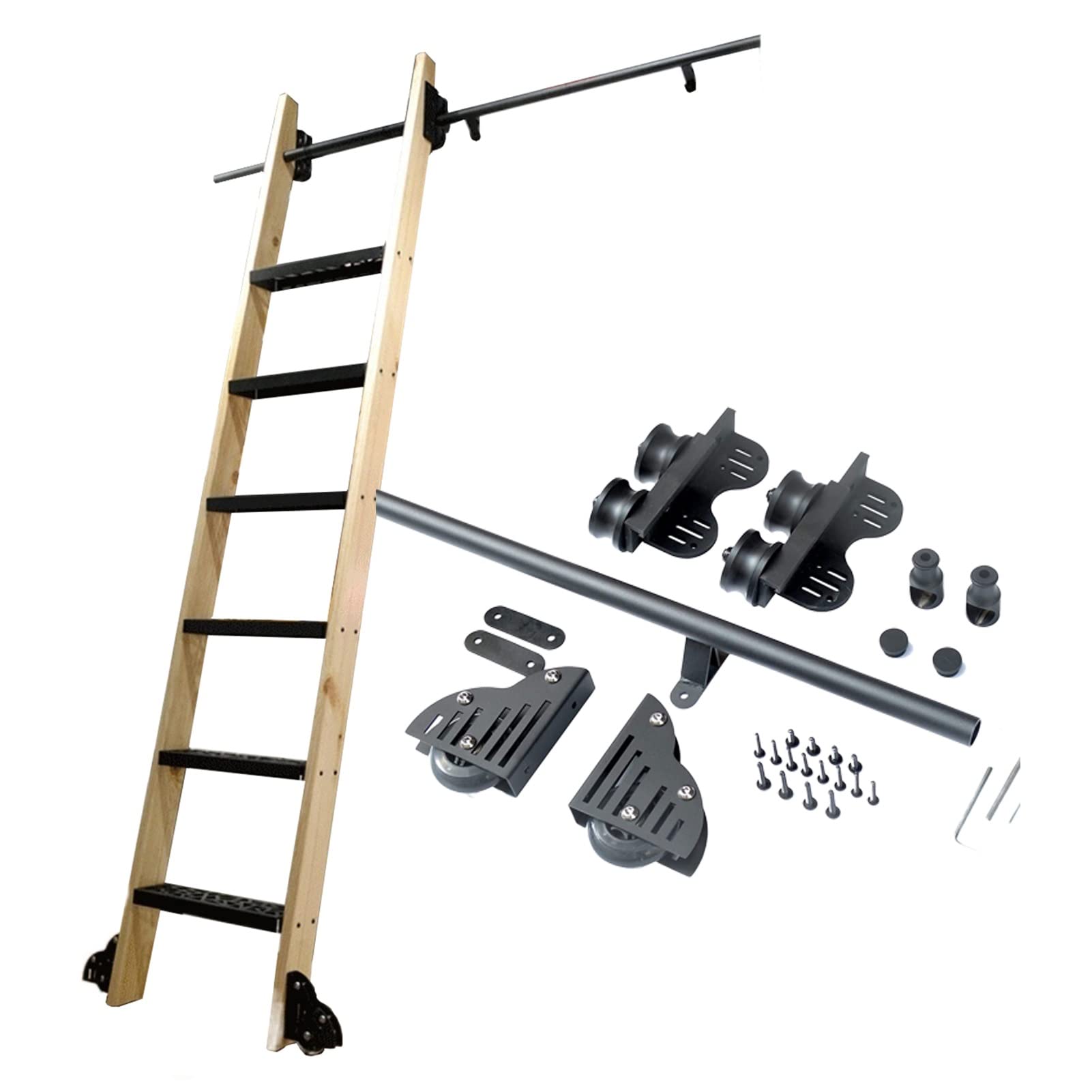LWJSOCP Black Rolling Library Hardware, Sliding Ladder Library (No Ladder) Rolling Ladder Hardware Library Sliding Barn Ladder Door Kit Round Track/Rail (Size : 13ft/400cm Track kit)