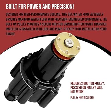 Sea Water Pump With Bolt On Pulley For Mercruiser 46-807151a12 46-72774a32 4.3, 5.0, 5.7