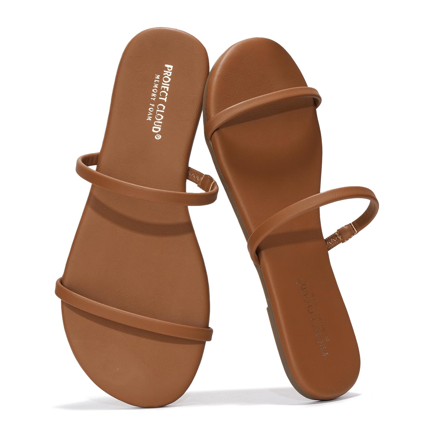 Project Cloud Summer Sandals for Women 2026 - Memory Foam Insole and Vegan Leather Beach Flip Flops for Women - Non Slip and Lightweight Double Strap