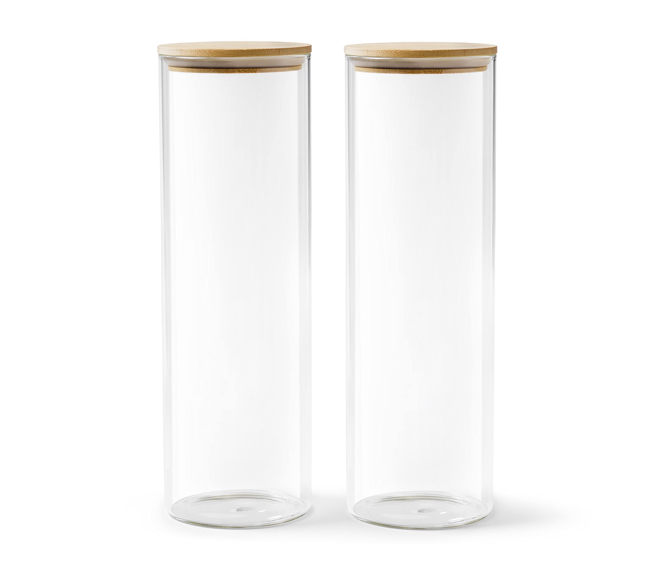 Barattoli in vetro | Set da 2 pezzi da 1800 ml | coperchi ermetici in bambù | Barattoli di vetro con coperchi | Barattoli per spaghetti | Contenitore per pasta | Contenitori per dispensa