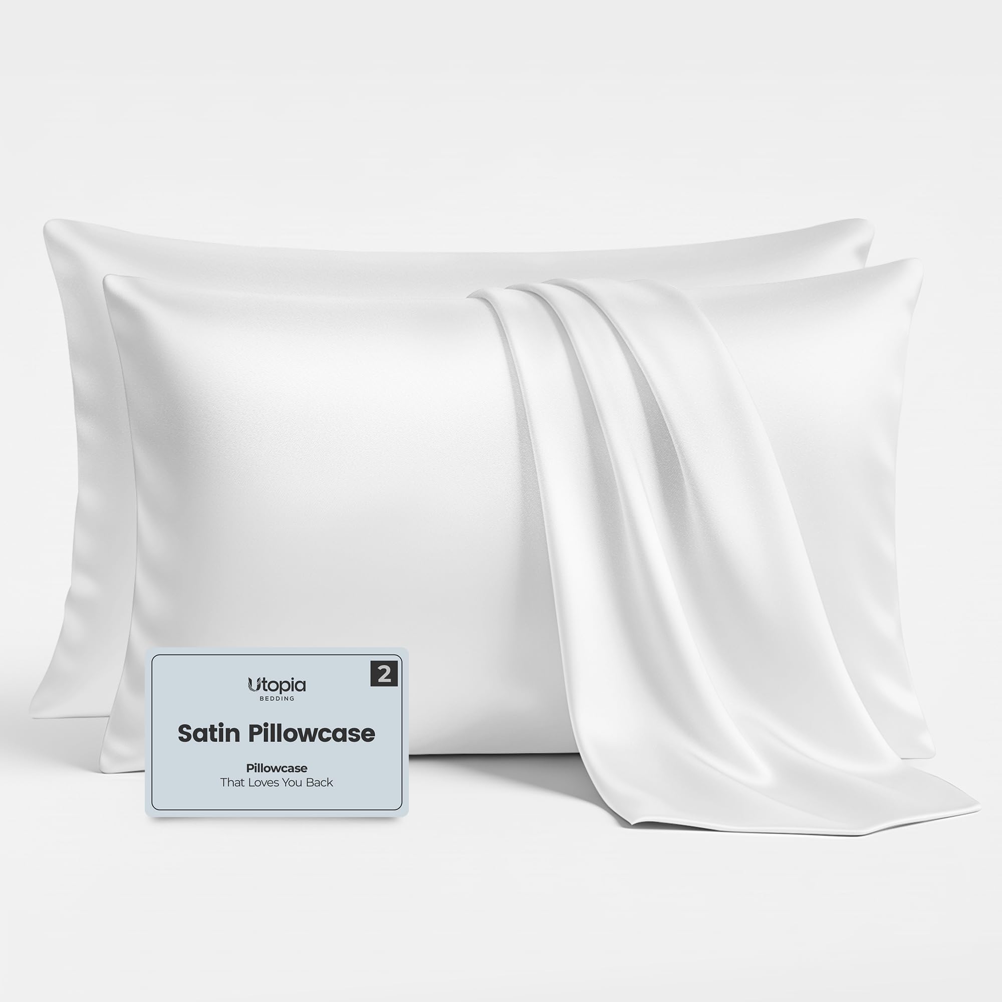 Utopia Bedding Satin Pillowcases 2 pack, Standard Size 50x75 cm, White