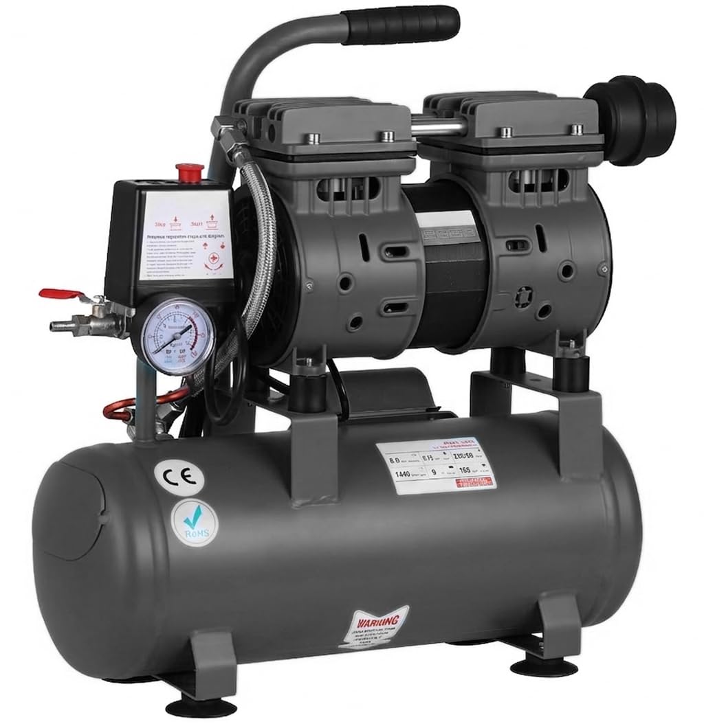 Compresor de aire profesional con certificado CE SILENCIOSO, 9 litros 550W 8 Bares