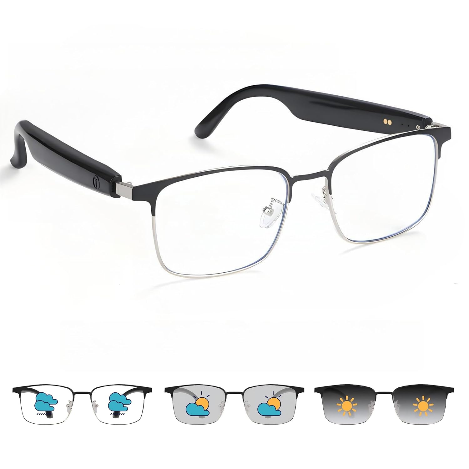 GS06 Bluetooth Glasses for Women Men Smart Glasses with Auto Darkening Lenses Anti Blue Light UV Protection HD