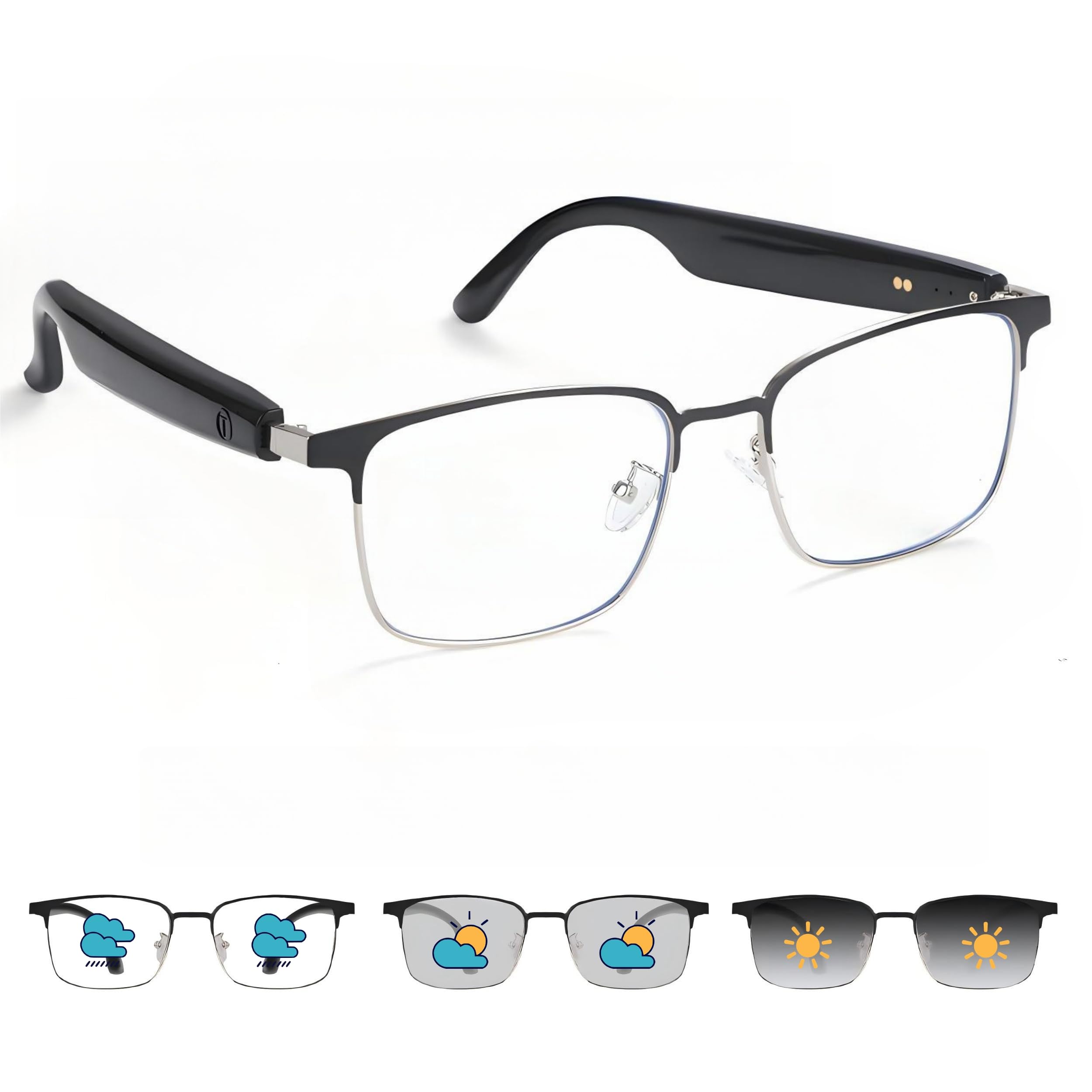 GS06 Bluetooth Glasses for Women Men Smart Glasses with Auto Darkening Lenses Anti Blue Light UV Protection HD