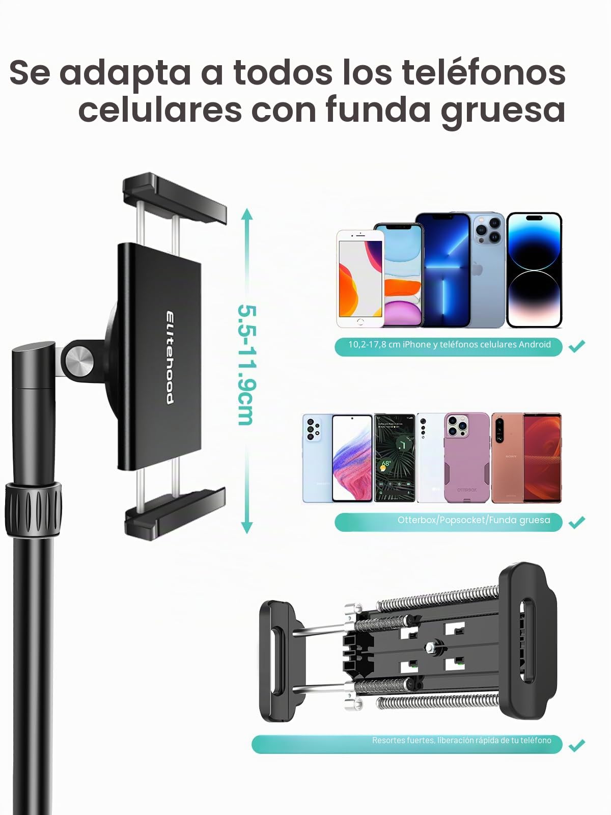 Elitehood Tripode para Movil Grabar Video, 180cm Tripode Movil Alto con Angulo de 360°Teléfono, Soporte iPhone Tripod Flexible para Videografía de Fotografía Plana en Vivo