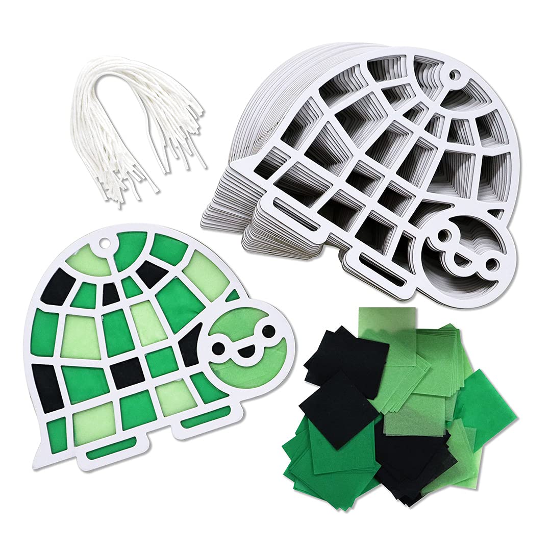Kipp Brothers DIY Turtle Suncatcher Tissue Paper Craft- Great for Sunday School, Vacation Bible School, Classroom Projects & More (24 Per Pack)