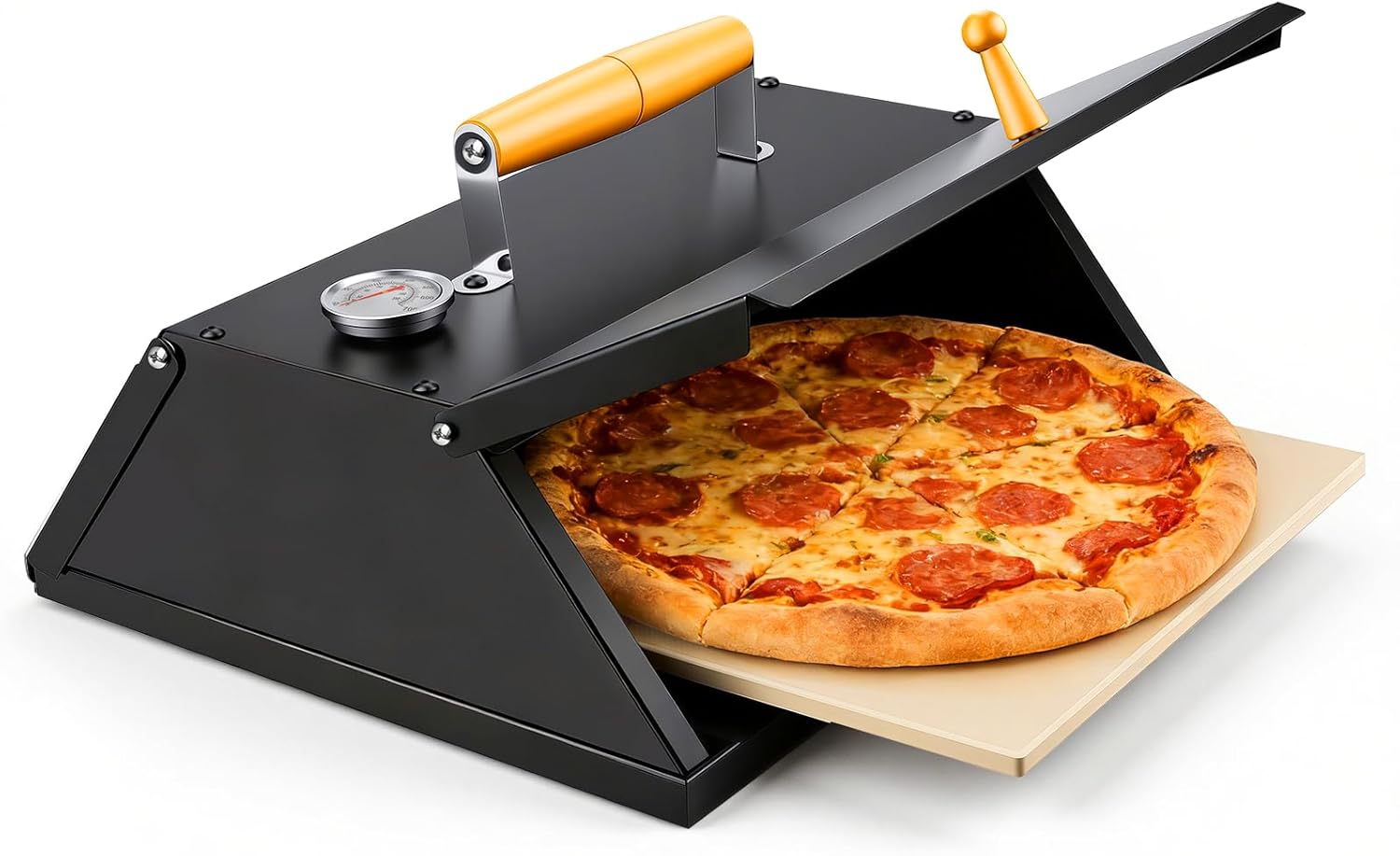 Pizzaofen Outdoor, Stainless Steel with Pizza Stone & Thermometer, Compatible for Charcoal Grill, Gas Grill, Propane Grill for Outdoor Cooking and Pizza Party