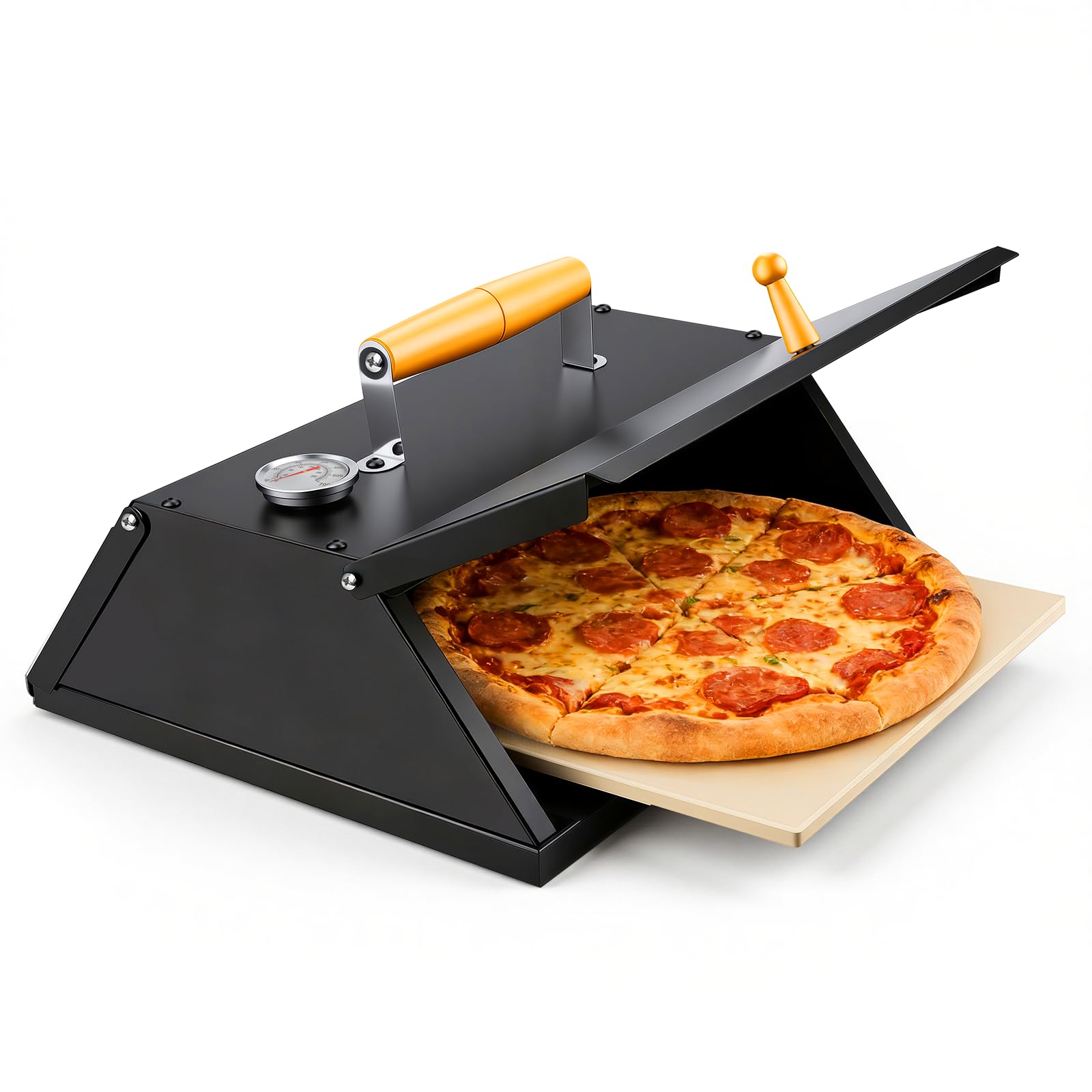 Four à pizza pour barbecue d'extérieur avec pierre à pizza, indicateur de température, 40,3 x 36 x 22 cm
