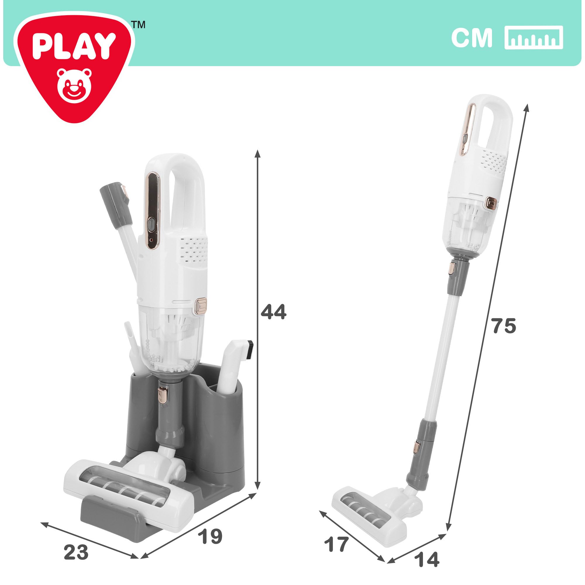 ColorBaby Play Aspirapolvere giocattolo elettrico, senza cavo, con supporto e accessori, set da 7 pezzi, effetto di aspirazione, giocattolo educativo, gioco d'imitazione, per ragazzi e ragazze dai 3