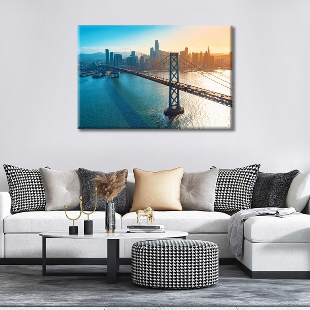 Wall Art for Living Room Bay Bridge in San Francisco Wall Art US City Skylines Paintings Printed Pictures Posters & Prints 1 Panels Modern Artwork Ready to Hang for Bedroom Office - 24"Wx36"HH