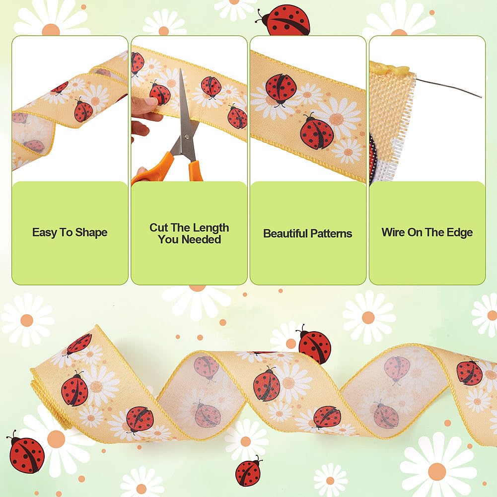 KISSITTY 6 Rolls Bee Ribbons For Crafts Wired Edge...