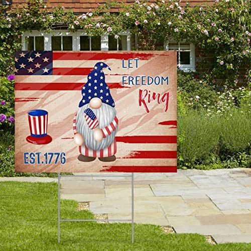 Independence Day God Bless America Gnome Corrugated Plastic Decorative Yard Sign With Metal H-Stakes Patriotic Memorial Day Farmhouse Street Welcome Lawn Yard Signs For Outside Garden Decor 18X24 #TOP4