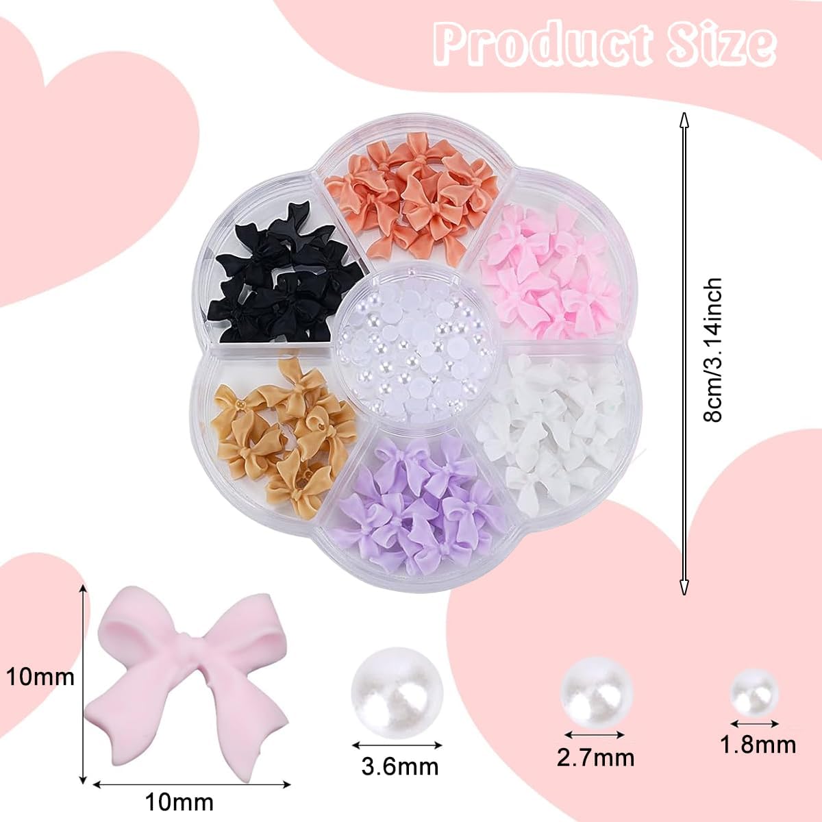 Huda Girl Cute Nail Art Stickers, 3D Bow Butterfly Pearl 1