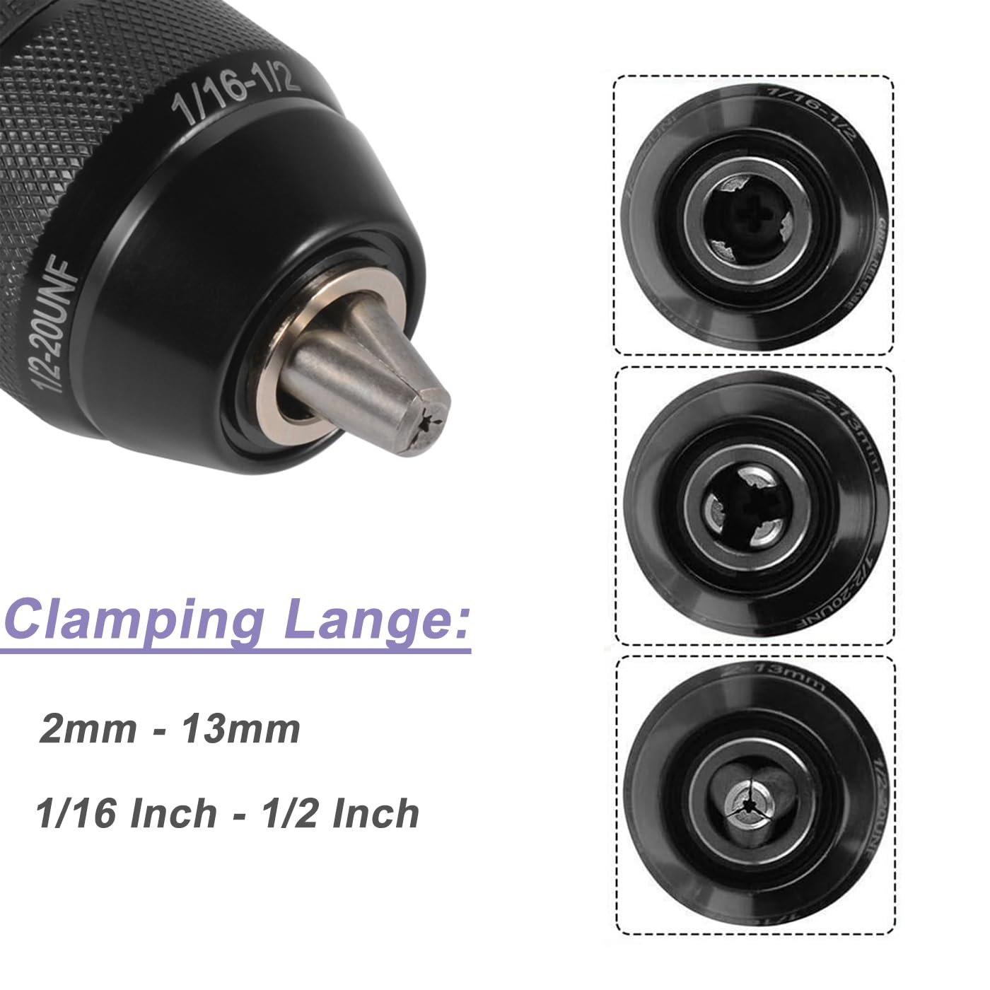Treki 2-13mm Keyless Drill Chuck Adaptor, 1/2"-20UNF Mount Drill Chuck Converter, Keyless Chuck with SDS-Plus Shank Adapter Fits Rotary Hammer, Electric Drill, Hammer Drill - Image 4