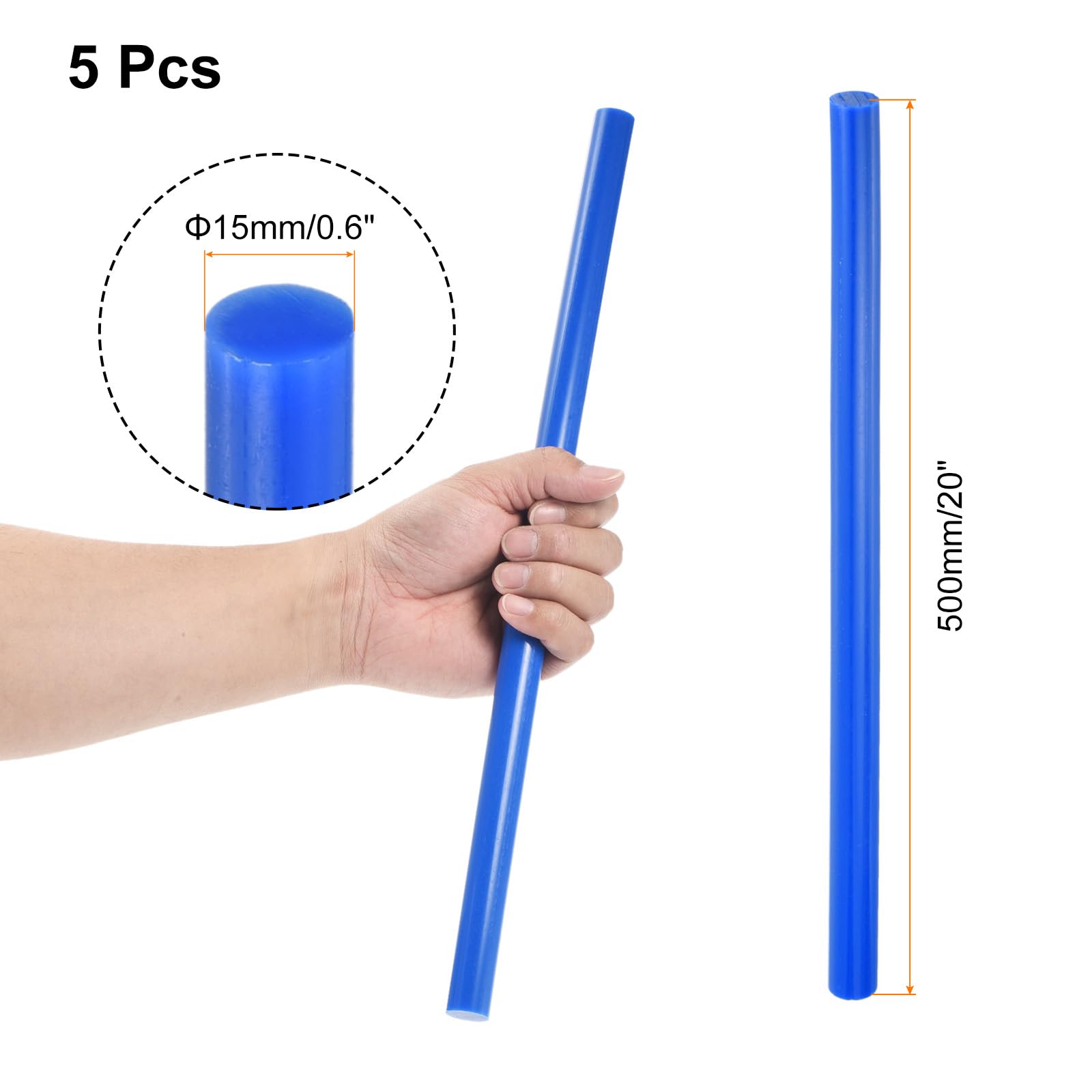 uxcell 5 aste in plastica blu, 15 x 500 mm, in ABS, rotonde, solide, per fai da te, giocattoli, costruzioni, modellismo architettonico