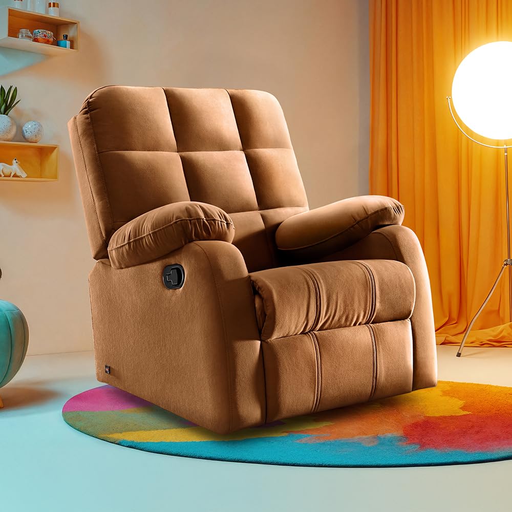 Sleepyhead RX5 Designed by Duroflex - Single Seater Fabric Manual Recliner with Durable Spring Support | Stylish Upholstery | Snug Fit for Luxurious Comfort (Mocha Brown)