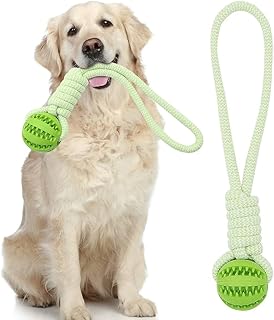 PetsYa (1pack) Rubber Ball for Dogs Interactive Dog Toy Chew Toy with Rope Durable Dog Toy Rope tug Toy for Dogs Dental Toy for Dogs Rubber chew Toy with Rope Dog Toy for Aggressive Chewer
