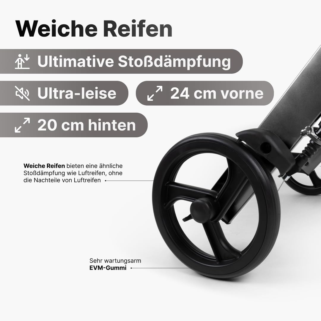 Vesta Rollator - Leicht (6,3kg), faltbar - Mit integriertem Bremssystem, gepolsterter Sitz- und Rückenlehne, Tasche, Stockhalter - Ideal für Alltag - Gehhilfe für Senioren - Silber