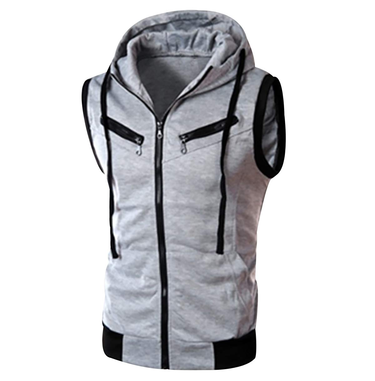 Freebily Felpa Con Cappuccio E Zip Uomo Hoody Felpa Senza Maniche Pullover Canottiera Maglietta Canotta Giacca Da Palestra Fitness Sport Running Camicie Gilet Da Allenamento Nero M - Foto 2