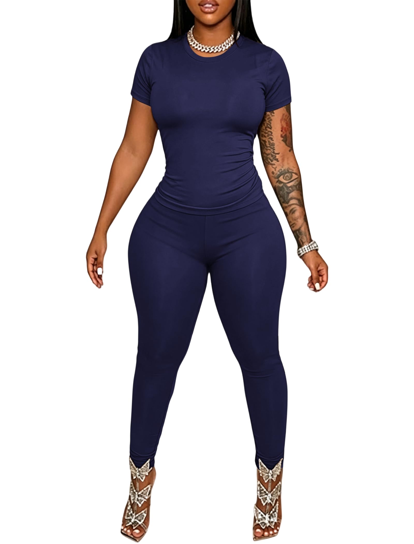 chicyes Women's 2 Piece Matching Lounge Sets Workout Long Sleeve Tops Legging Pants Casual Fall Two Piece Outfits