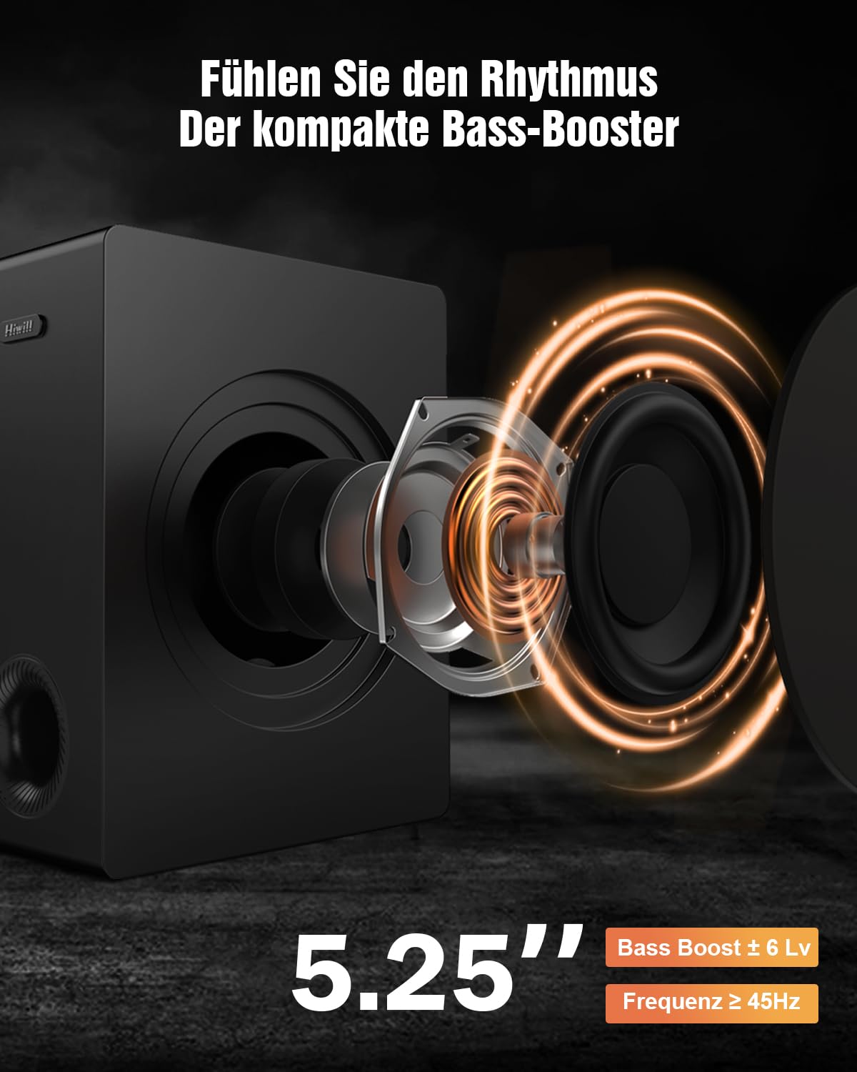 Hiwill 4.1ch Soundbar mit Dolby Atmos, 300W Soundbar für TV Geräte mit Subwoofer, 2 Front-Surround-Lautsprecher, HDMI eARC, Höhen und Bässe einstellbar, Surround-Sound für TV, HiElite A41