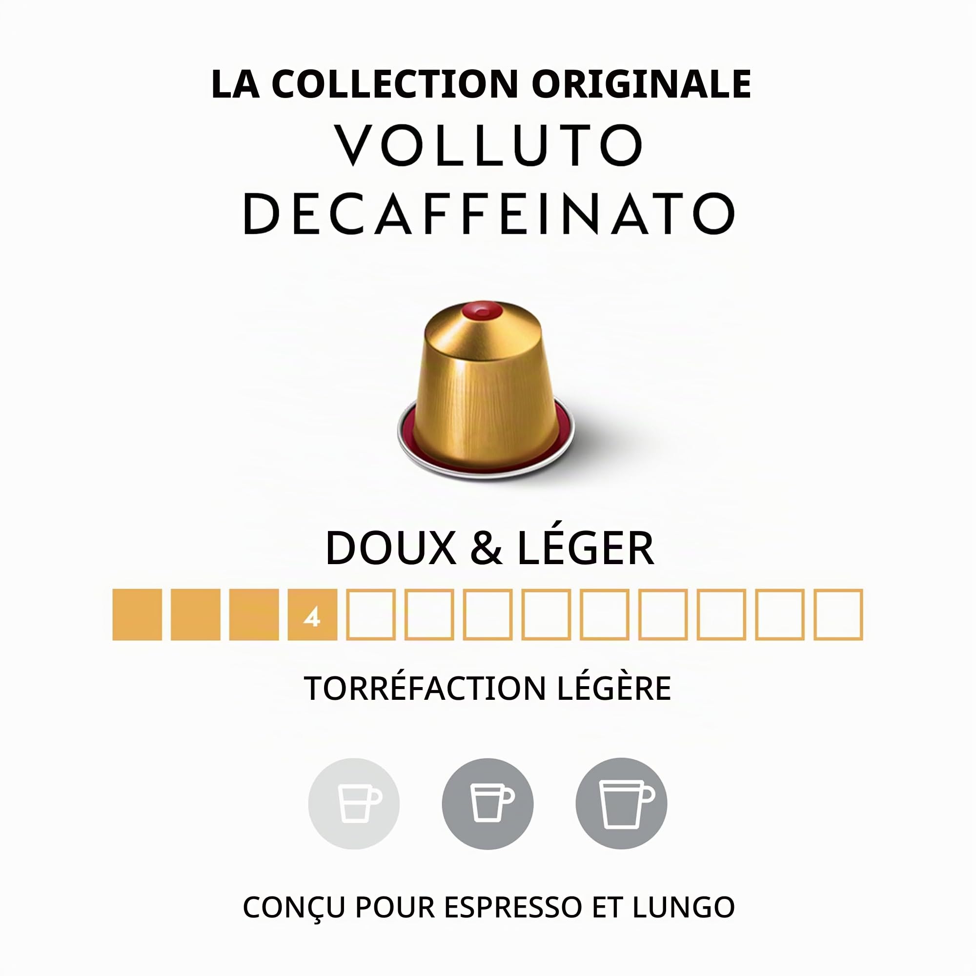 Nespresso Original – 50 Capsules de café Volluto Decaffeinato – Intensité 4 – Pour Espresso – (5 étuis de 10)