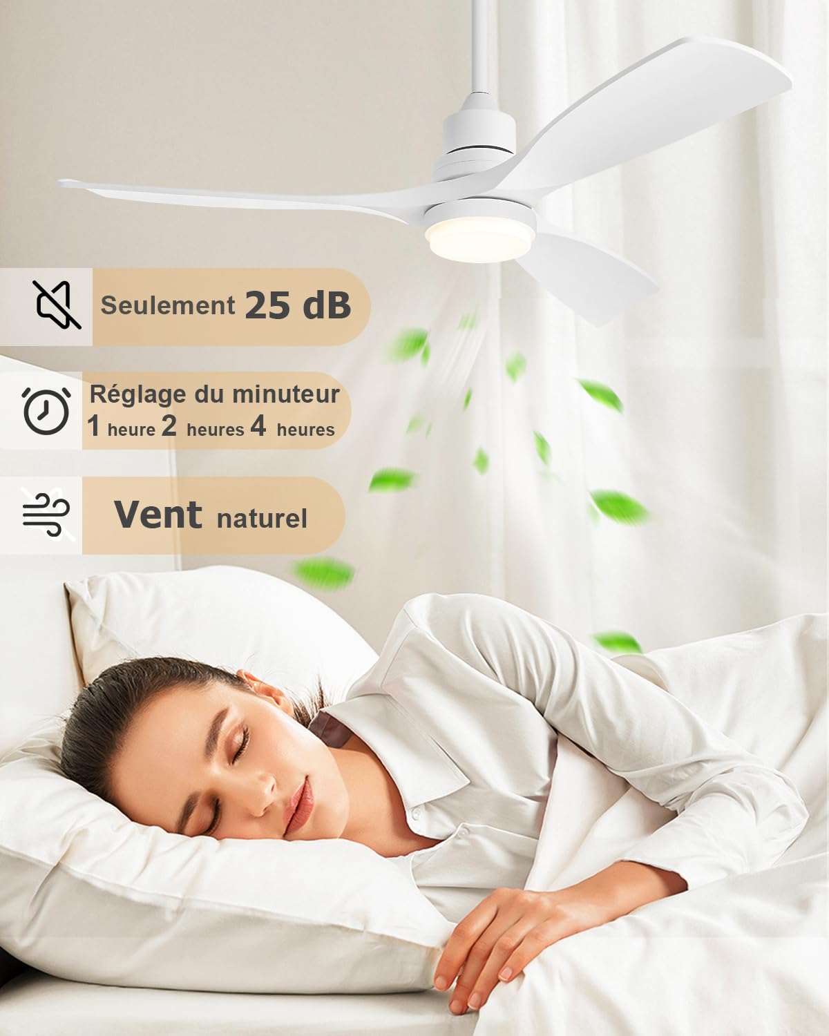 Deckenventilator Mit Beleuchtung, 3 Flügel, ETL,132cm,Weiß | Deckenventilator Mit Fernbedienung Outdoor Terrasse, Leise Dc Motor, 6 Geschwindigkeiten, 3 Farbtemperaturen,Umkehrfunktion