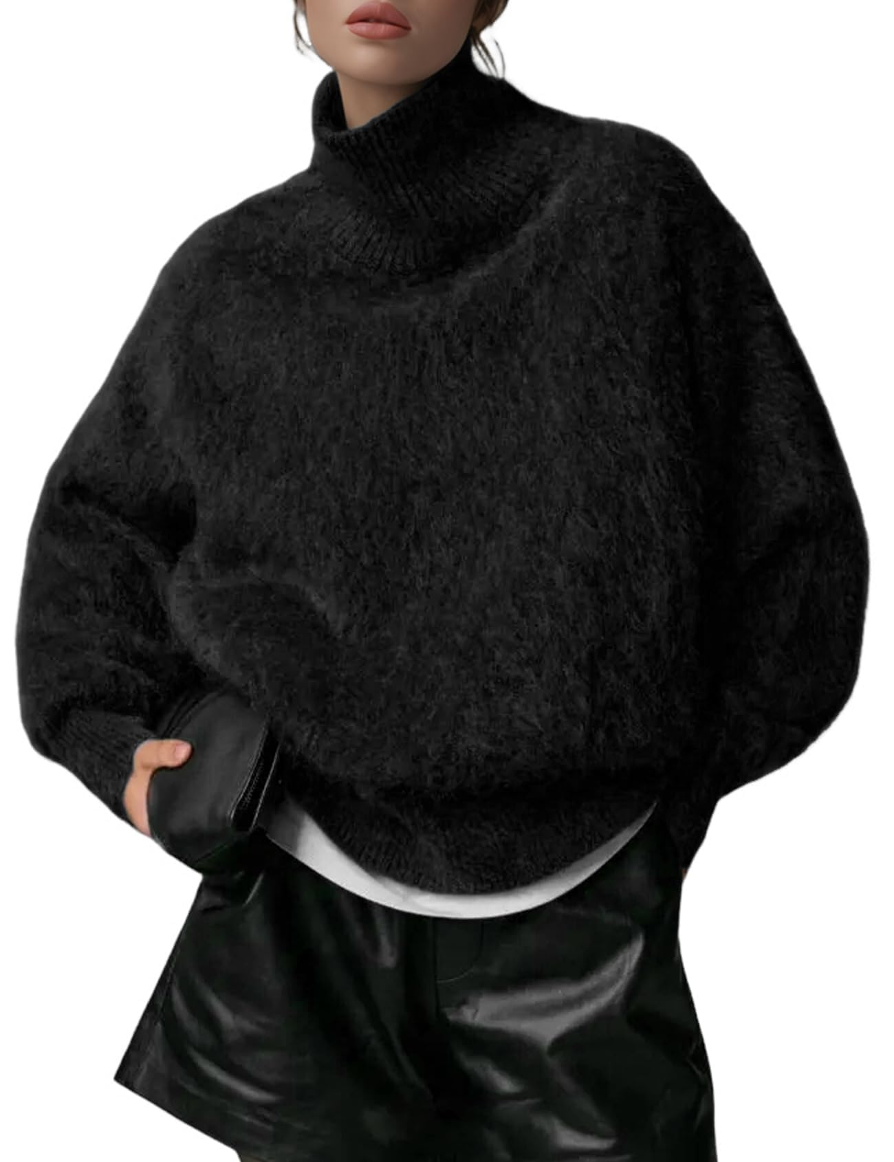 Womens Turtleneck Sweater Oversized Long Sleeve Fuzzy Knit Warm Sweaters 2025 Fall Pullover Tops