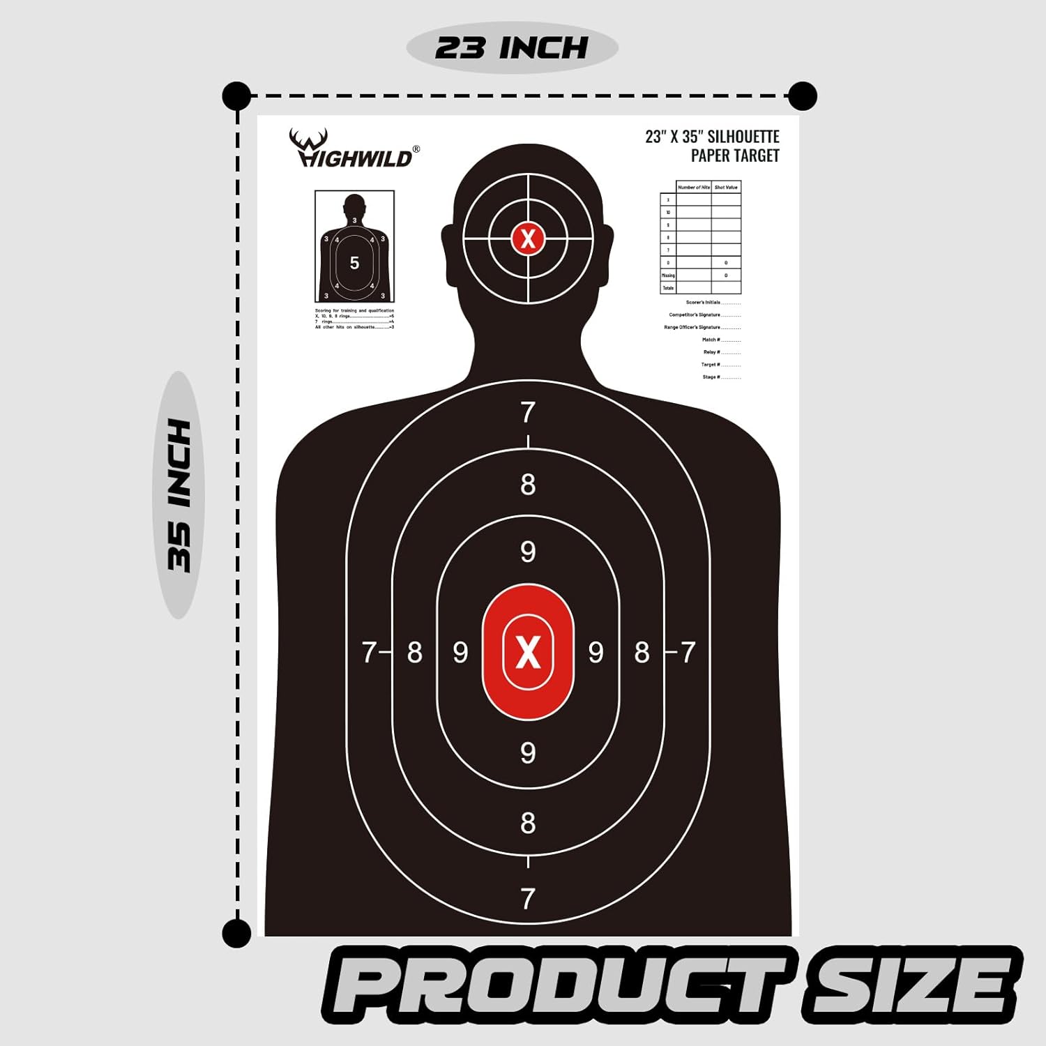 Highwild Shooting Range Silhouette Paper Target - 23X35 Inches - Suitable for Handguns, Rifles, Airguns, BB Guns