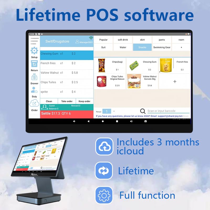 Image of 15.6 inch Android HD Dual Touch Screen POS Cash Register Lifetime Software Multiple Connections Point of Sale System for Small Business Retail Restaurant Supermarket Coffee Shop Grocery Store POS Terminal