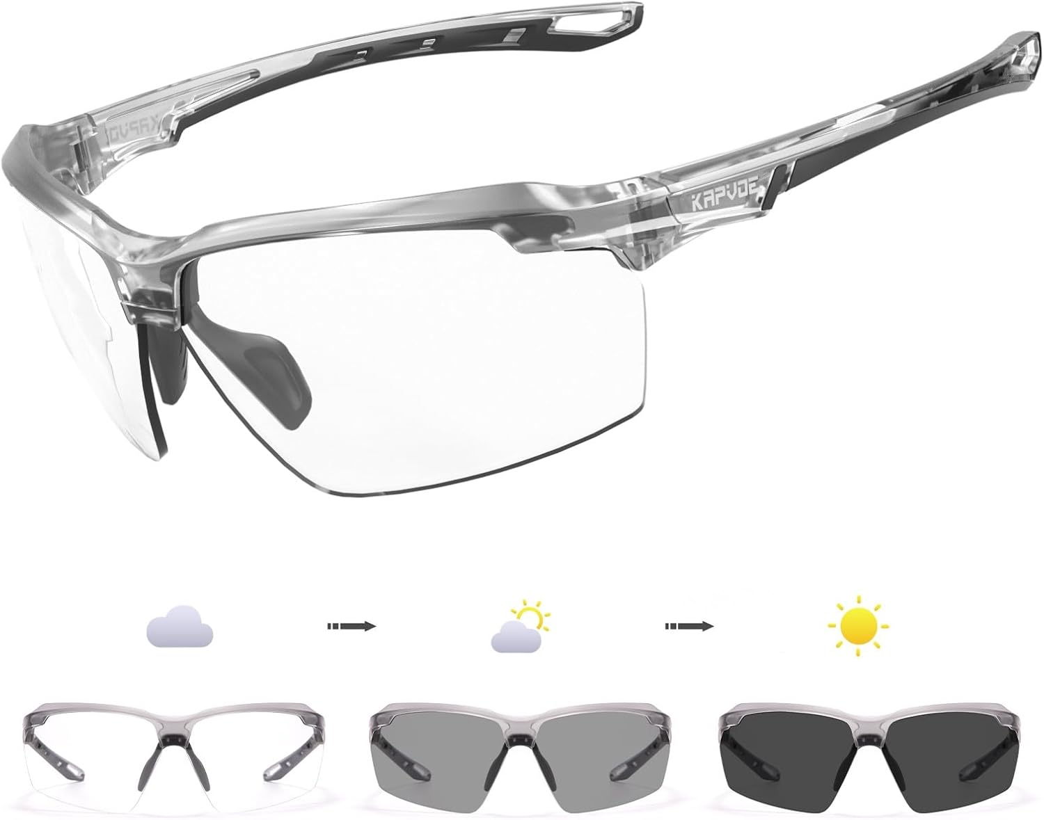 KAPVOE Photochromic Sports Sunglasses for Men Women Cycling Sunglasses UV400 Protection MTB BMX Running Riding Bike K87