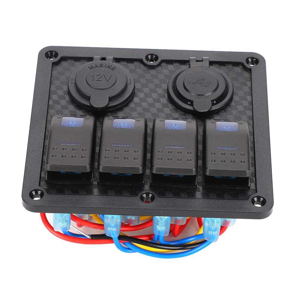 Pannello interruttori a bilanciere 12V 24V 4 gang IP65 impermeabile con presa accendisigari 2 USB per barca auto Pannello interruttori a bilanciere Interruttore a bilanciere a 4 gang IP65 Imperme N5o7