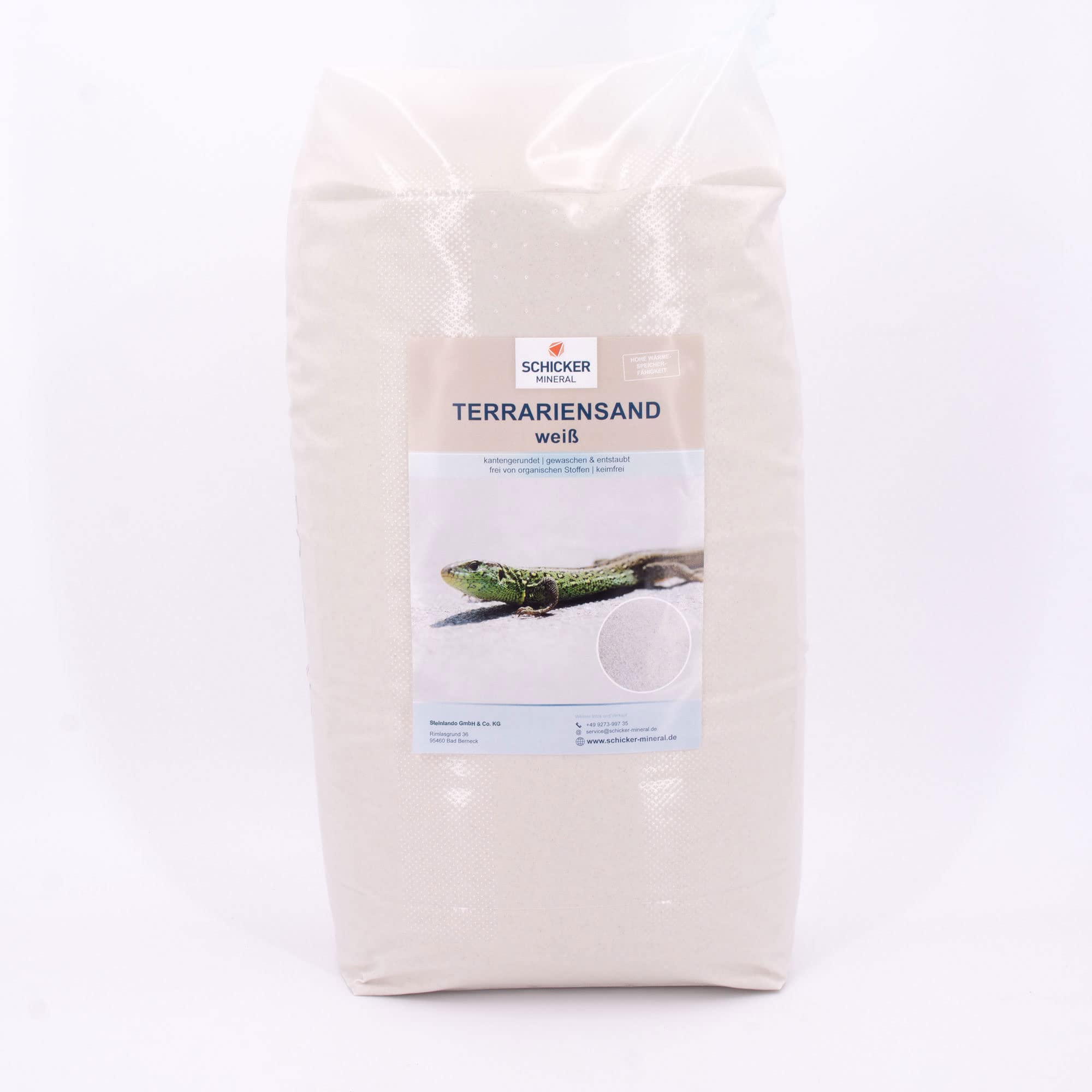Schicker Mineral Terrariensand weiß 25 kg, hochrein, kantengerundet, gewaschen und hocherhitzt, frei von organischen Stoffen, keimfrei, sofort einsetzbar, Terrariumkies (0,2-0,5 mm)