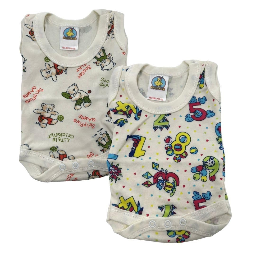 Junior Joy – 2 Pack Baby Green Printed Bodysuits for Premature Babies, Round Neck, Sleeveless, 100% Cotton, Popper Fastening for Easy Nappy Changes