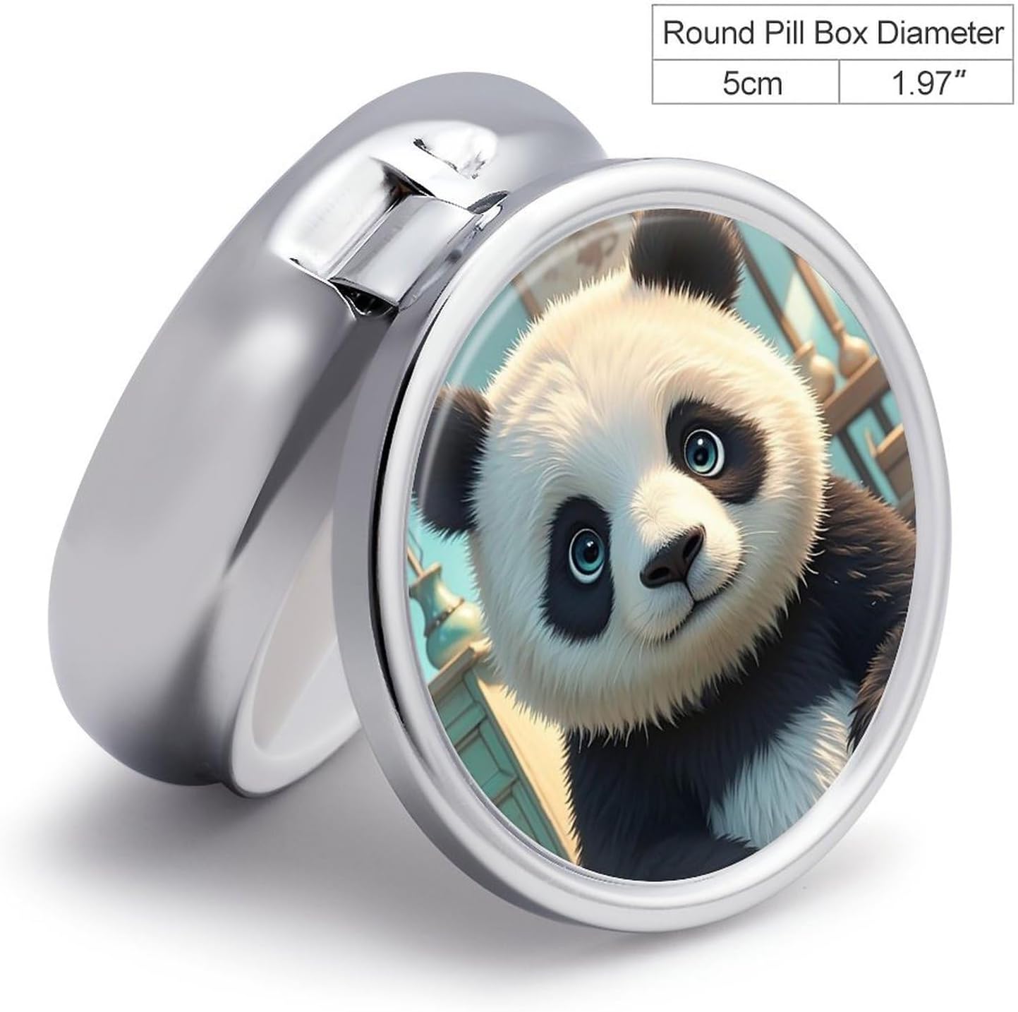 Anime Panda Face Pill Organizer 3 Compartment Travel Pillbox with Mirror Daily Medicine Pill Case Metal Pill Box for Purse & Pocket Portable Small Medicine Box Round Vitamin Case Container image 2