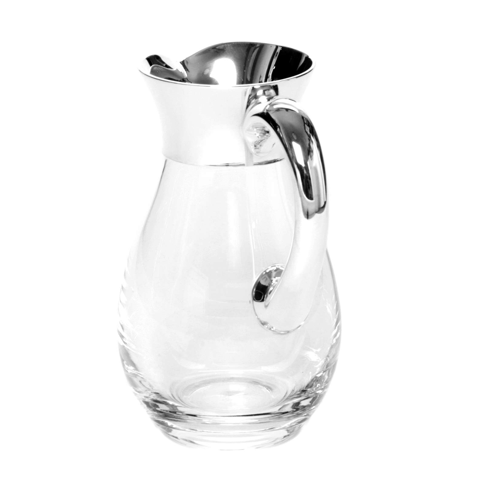 Jarra de cristal de 1 litro con jarra de plata auténtica, de cristal, jarra de zumo, decantador de agua con borde plateado (capacidad: 1,0 litros)