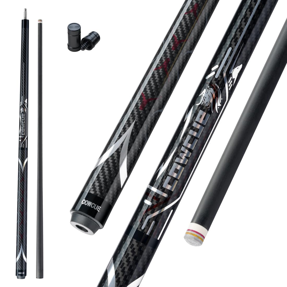 CRICAL Carbon Fiber Pool Cue Stick 58" Billiard Cue Sticks Professional Low Deflection Pool Sticks with 3/8 * 8 Pin Joint and 12.5mm Tip