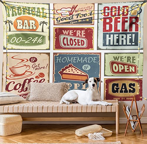 Lunarable 1950S Tapestry Twin Size, Vintage Style Signs Advertising Beverage Coffee Drink Aged Glass Tropical Nostalgia, Wall Hanging Bedspread Bed Cover Wall Decor, Twin Size, Burgundy Ivory #TOP7