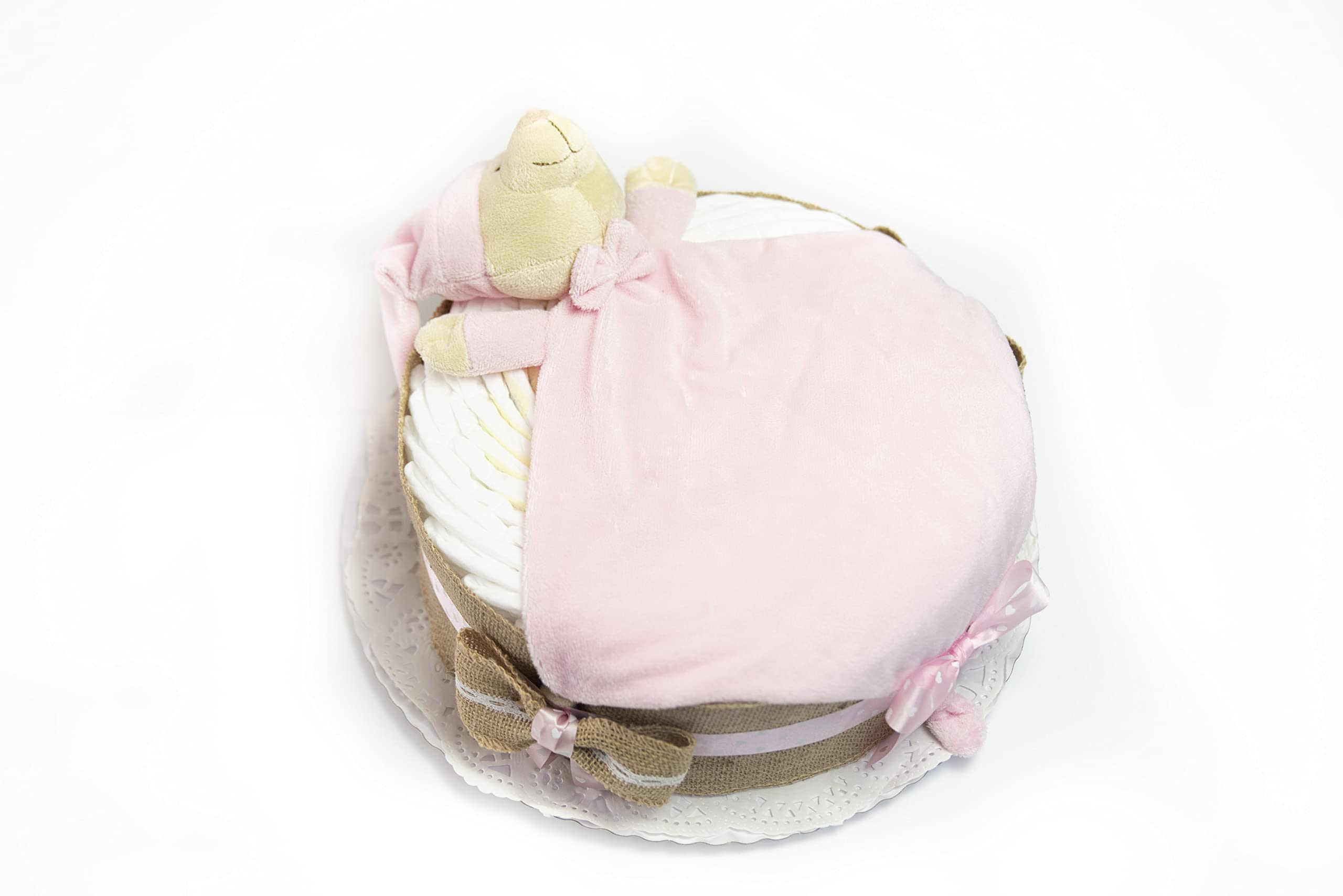 Tarta Pañales Bebé Recién Nacido 40 Unidades Doudou Rosa Regalo Original Canastilla Bebé Tarjeta Dedicatoria Set Nacimiento Baby Shower Tarta Pañal Niña Detalle Mamás Primerizas Decoración