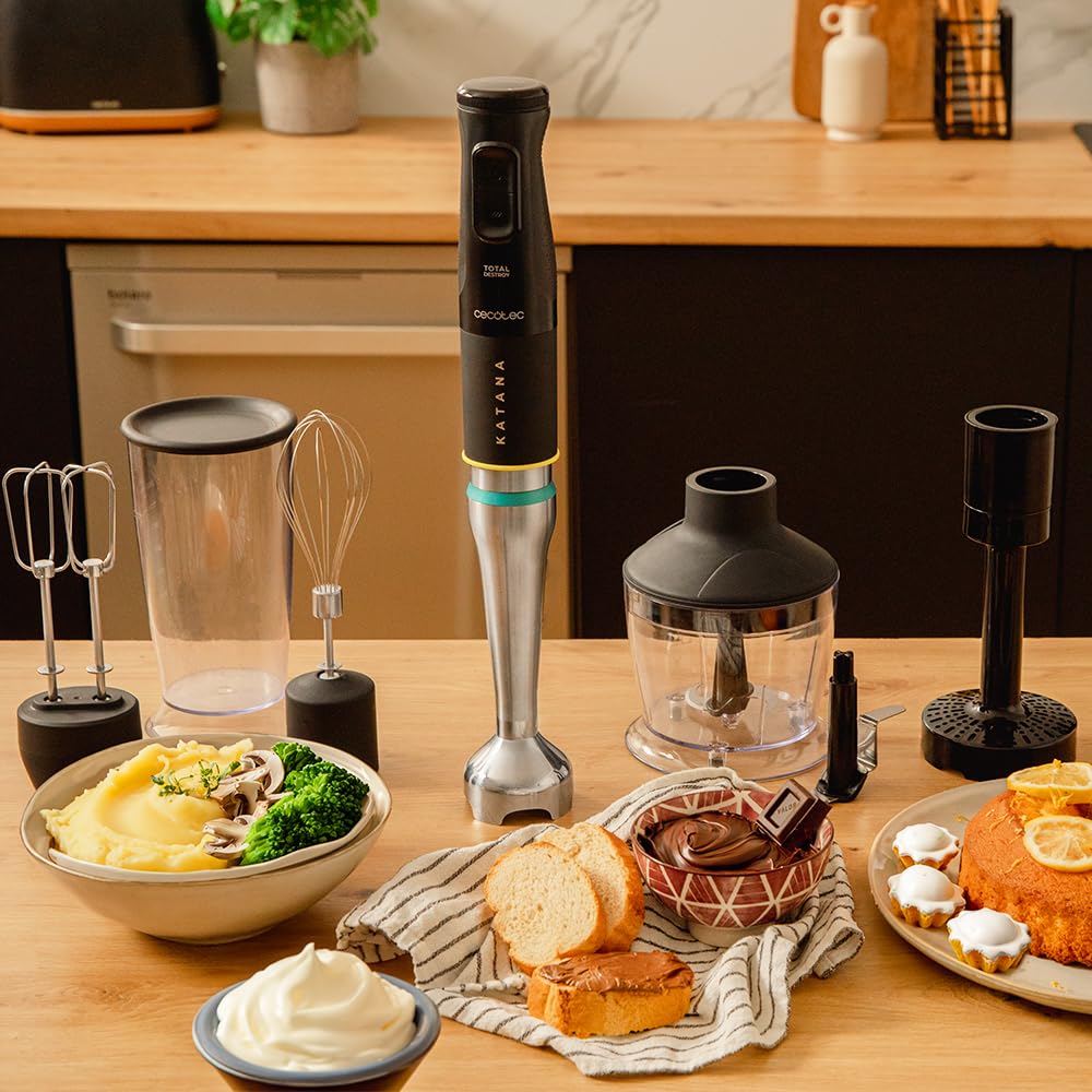 Cecotec Handmixer Katana 15 TotalDestroy Smash B. 1500 W, Total Destroy, PerreoMove, 21 Geschwindigkeiten, Turbo-Funktion, Spritzschutzhaube, 8 Titan-Klingen, 800ml Becher