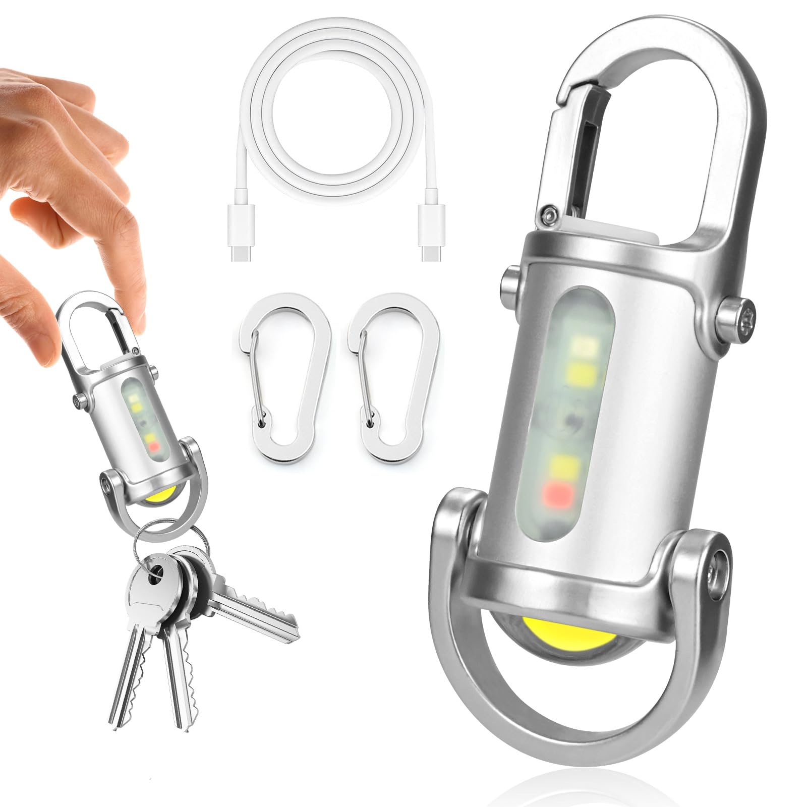 Cecombine White Super Bright 1200Lm Mini Keyring Torch, Usb-C Rechargeable Led Keychain Flashlight, Waterproof Small Pocket Torch With 3 Modes & Side Light, Aluminium Alloy For Camping, Emergency (White)